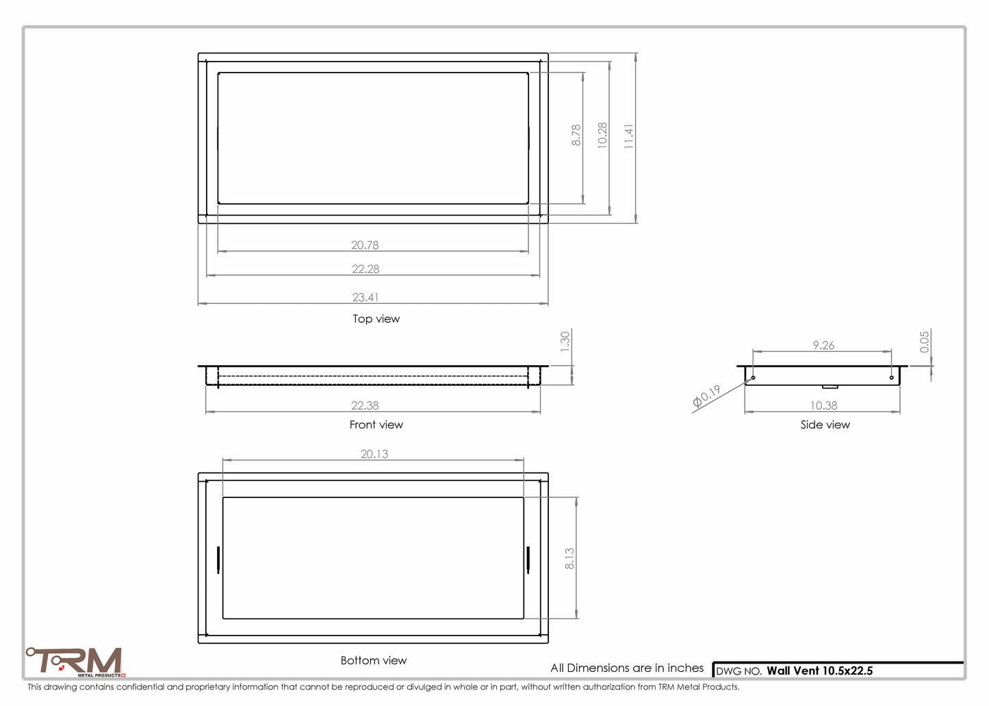 10.5x22.5 - Wall Vent - Modern Vent Cover -  Return Air Vent - TRM Metal  22.5x10.5