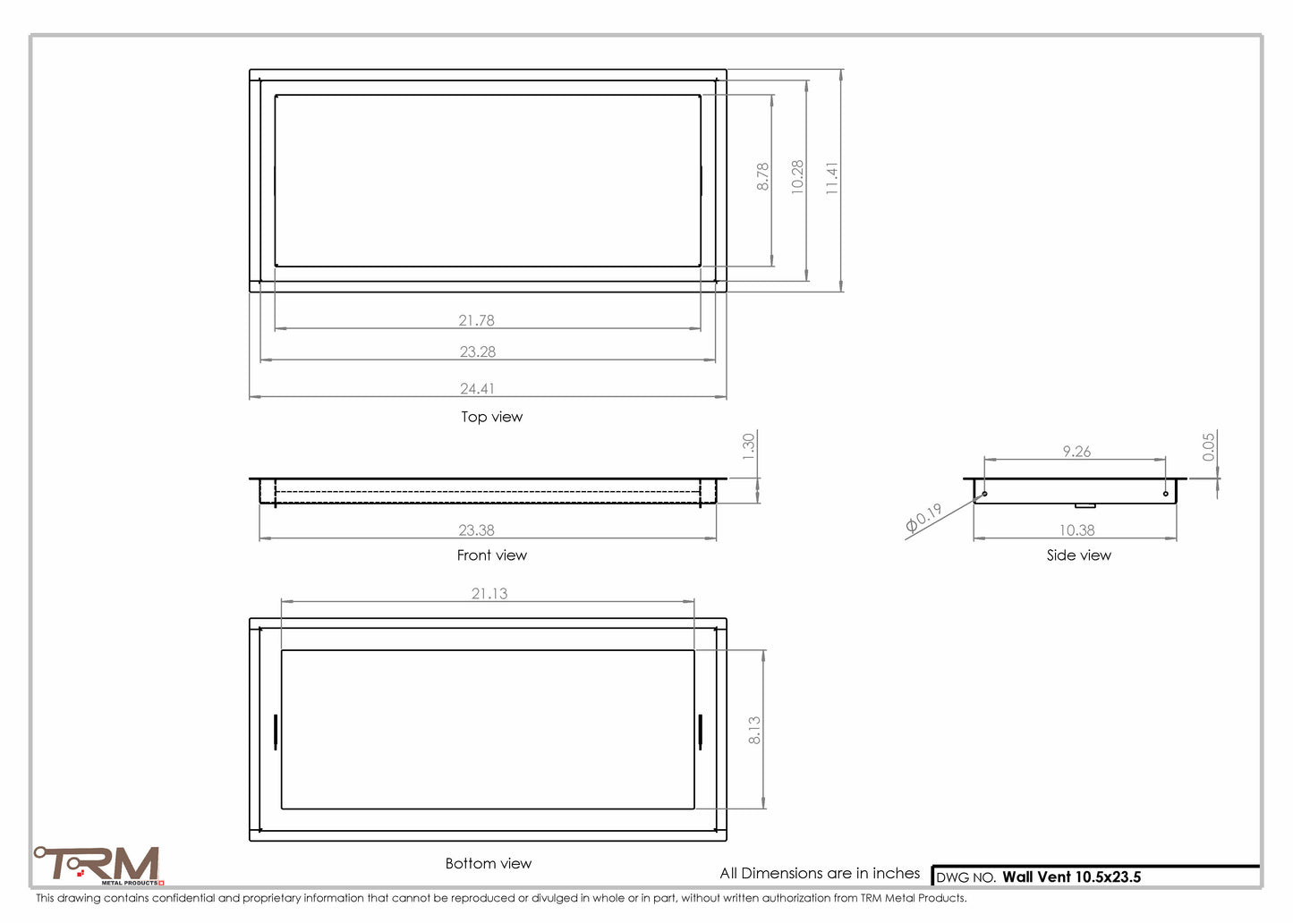10.5x23.5 - Wall Vent - Modern Vent Cover -  Return Air Vent - TRM Metal  23.5x10.5