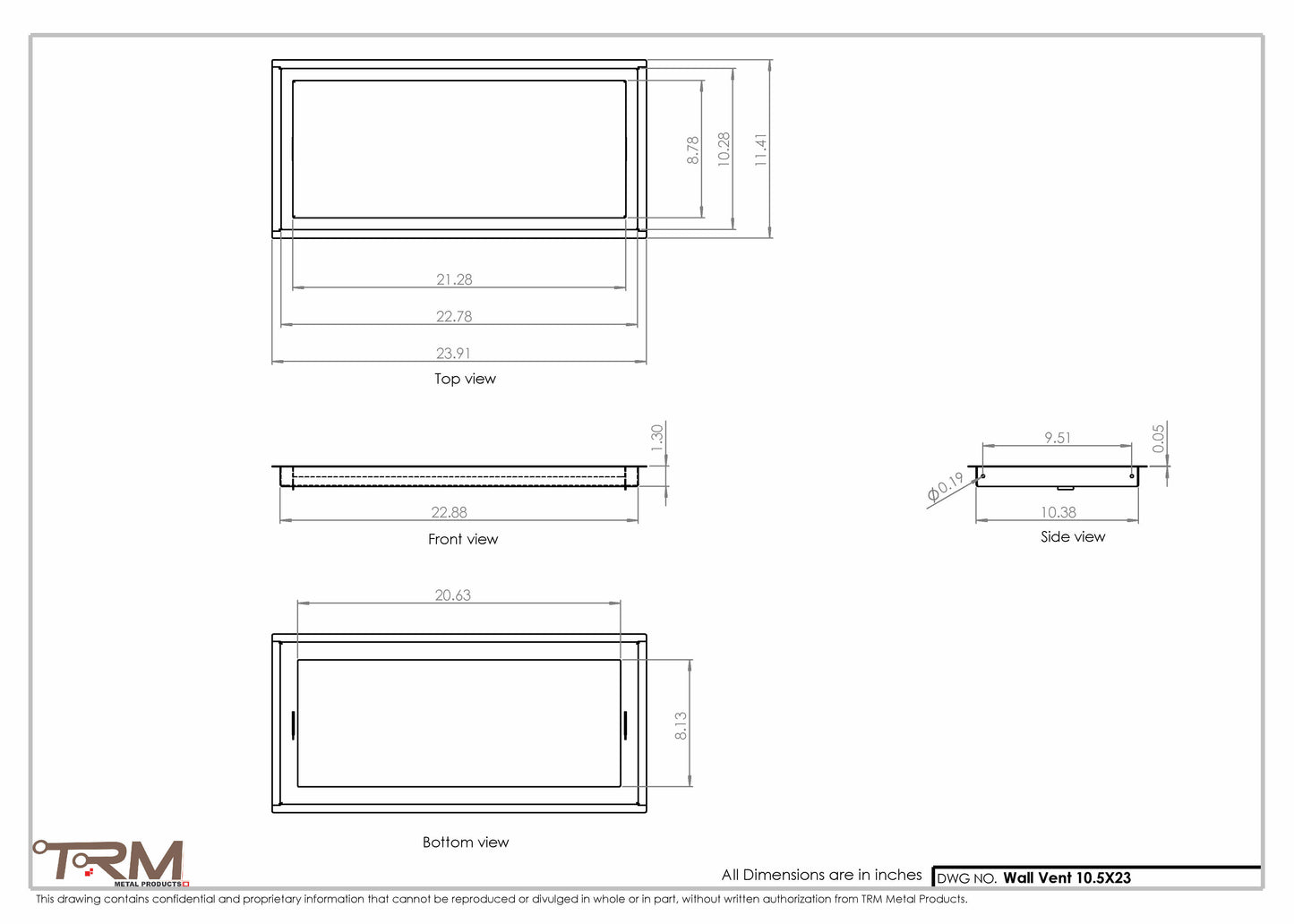 10.5x23 - Wall Vent - Modern Vent Cover -  Return Air Vent - TRM Metal  23x10.5