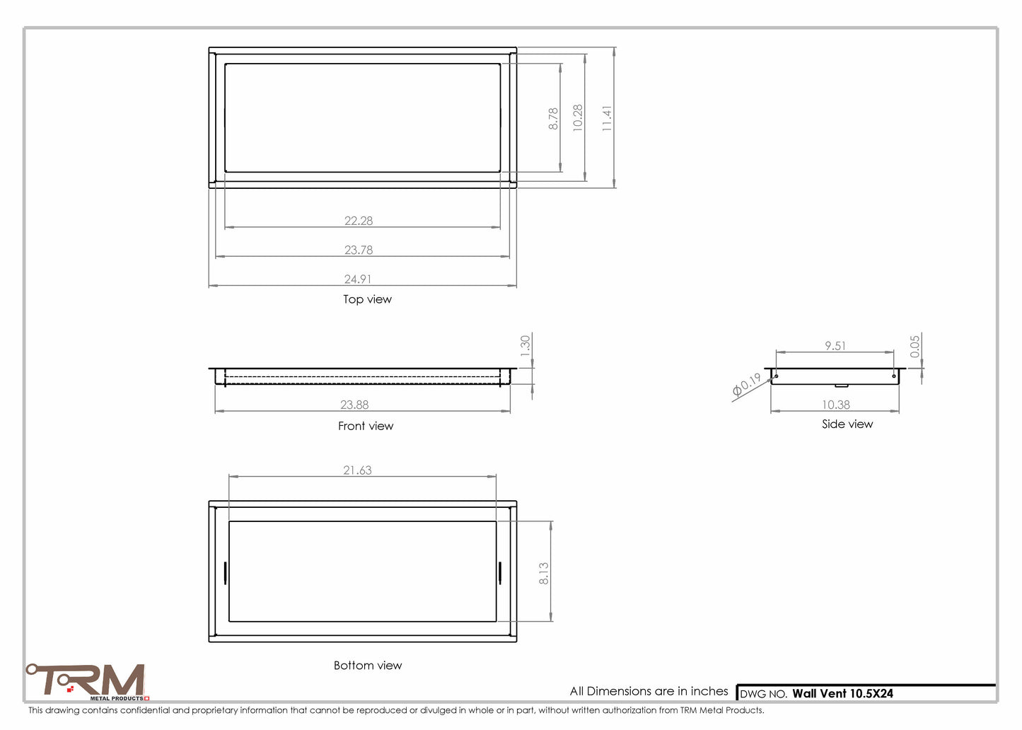 10.5x24 - Wall Vent - Modern Vent Cover -  Return Air Vent - TRM Metal  24x10.5