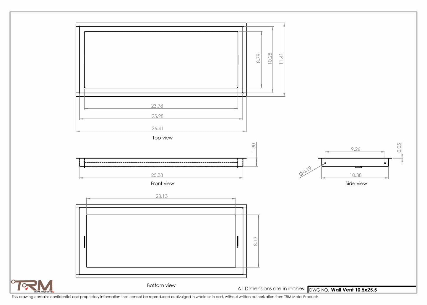 10.5x25.5 - Wall Vent - Modern Vent Cover -  Return Air Vent - TRM Metal  25.5x10.5