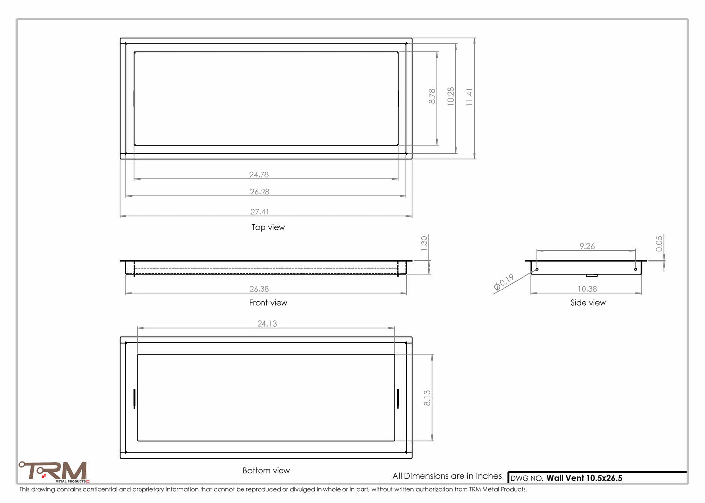 10.5x26.5 - Wall Vent - Modern Vent Cover -  Return Air Vent - TRM Metal  26.5x10.5