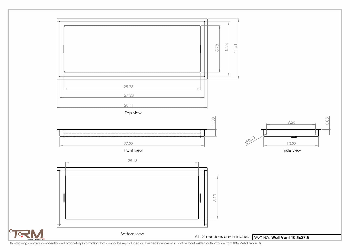10.5x27.5 - Wall Vent - Modern Vent Cover -  Return Air Vent - TRM Metal  27.5x10.5