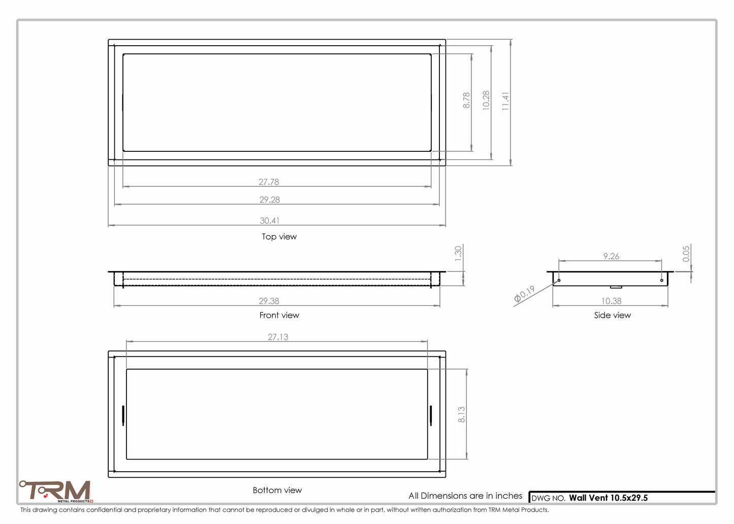 10.5x29.5 - Wall Vent - Modern Vent Cover -  Return Air Vent - TRM Metal  29.5x10.5