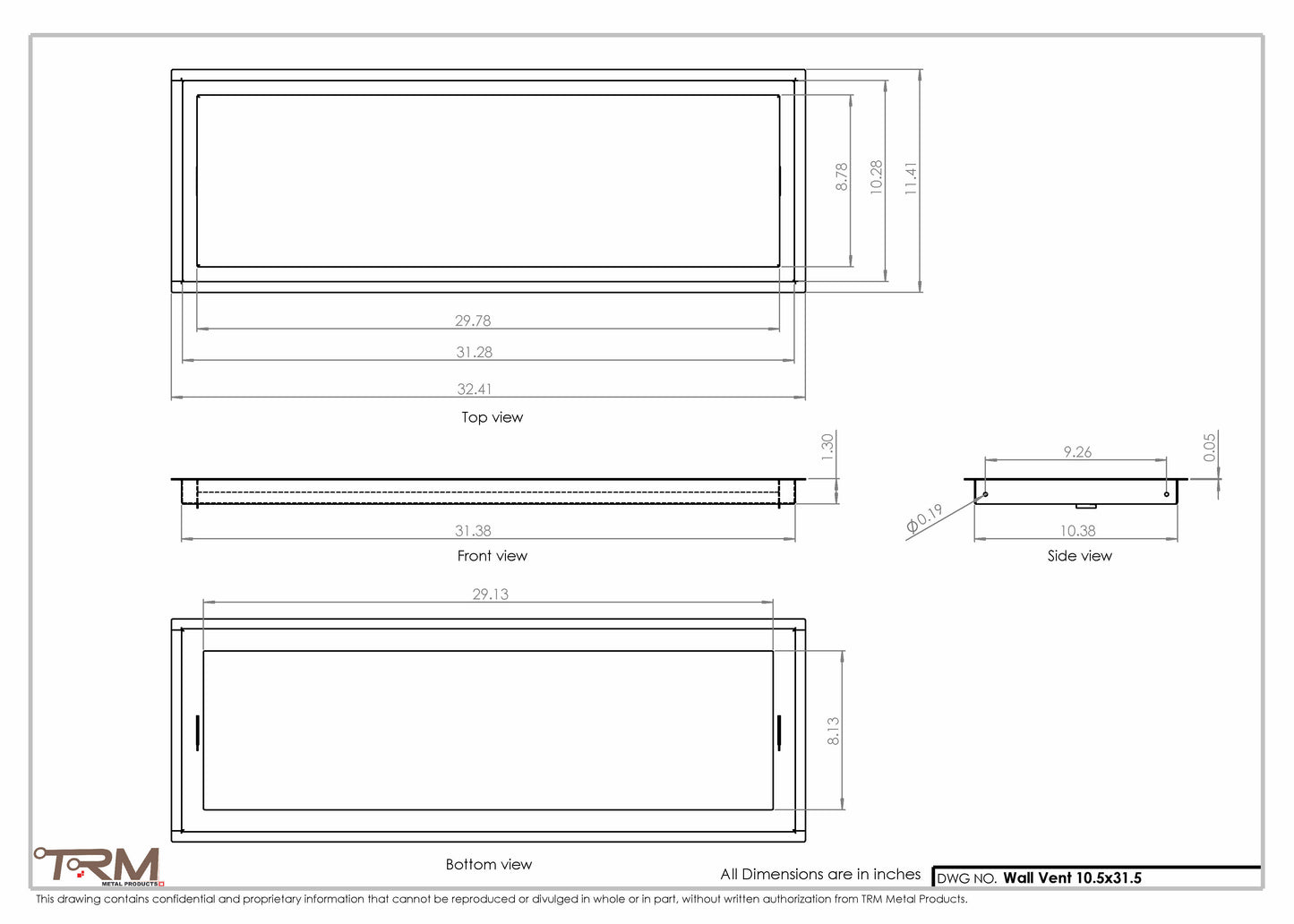 10.5x31.5 - Wall Vent - Modern Vent Cover -  Return Air Vent - TRM Metal  31.5x10.5