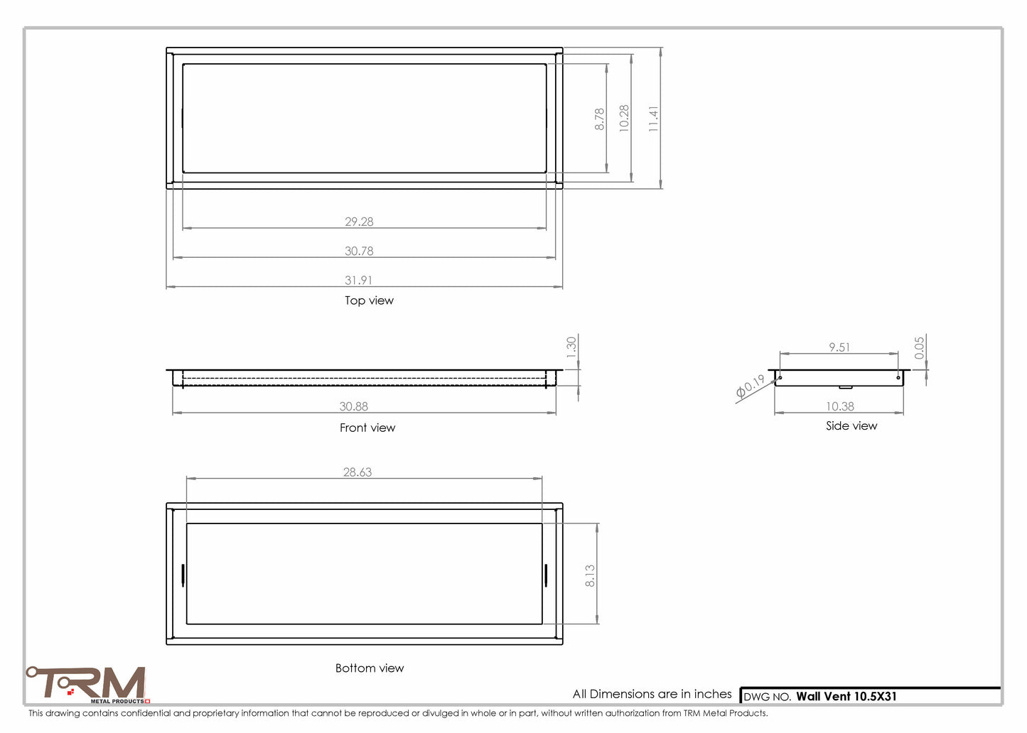 10.5x31 - Wall Vent - Modern Vent Cover -  Return Air Vent - TRM Metal  31x10.5