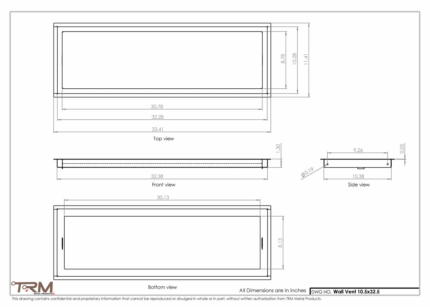 10.5x32.5 - Wall Vent - Modern Vent Cover -  Return Air Vent - TRM Metal  32.5x10.5