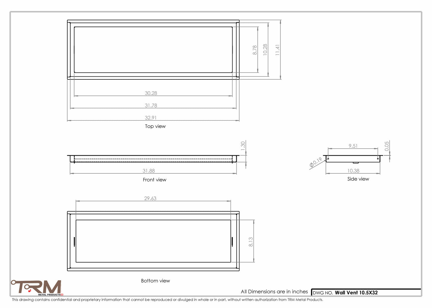 10.5x32 - Wall Vent - Modern Vent Cover -  Return Air Vent - TRM Metal  32x10.5
