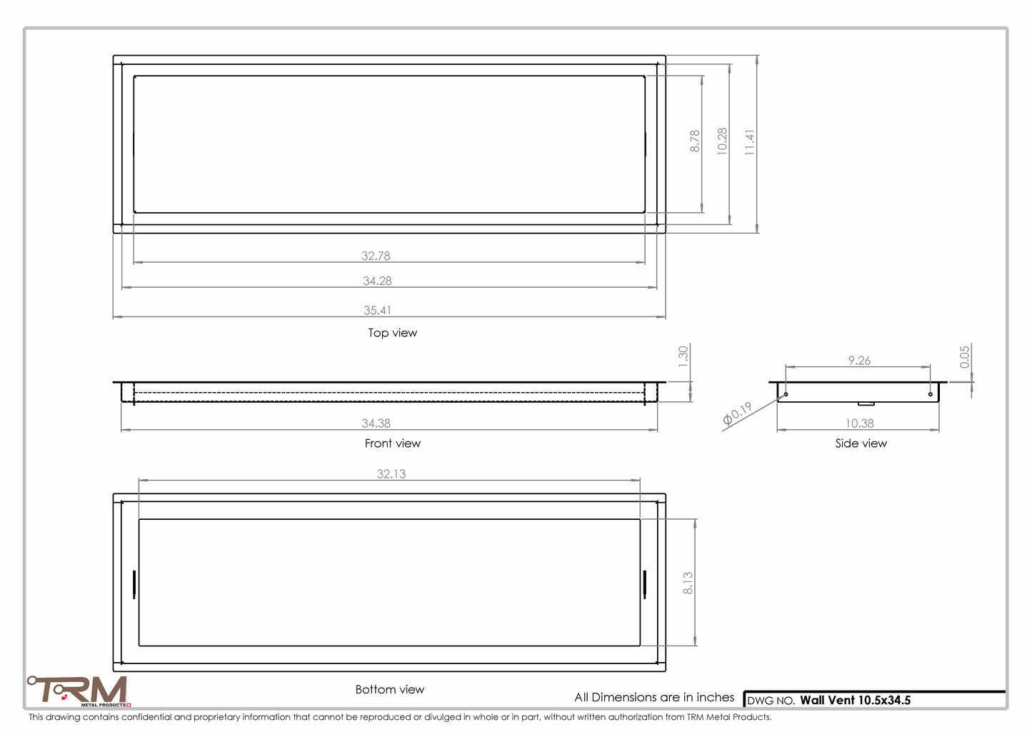 10.5x34.5 - Wall Vent - Modern Vent Cover -  Return Air Vent - TRM Metal  34.5x10.5