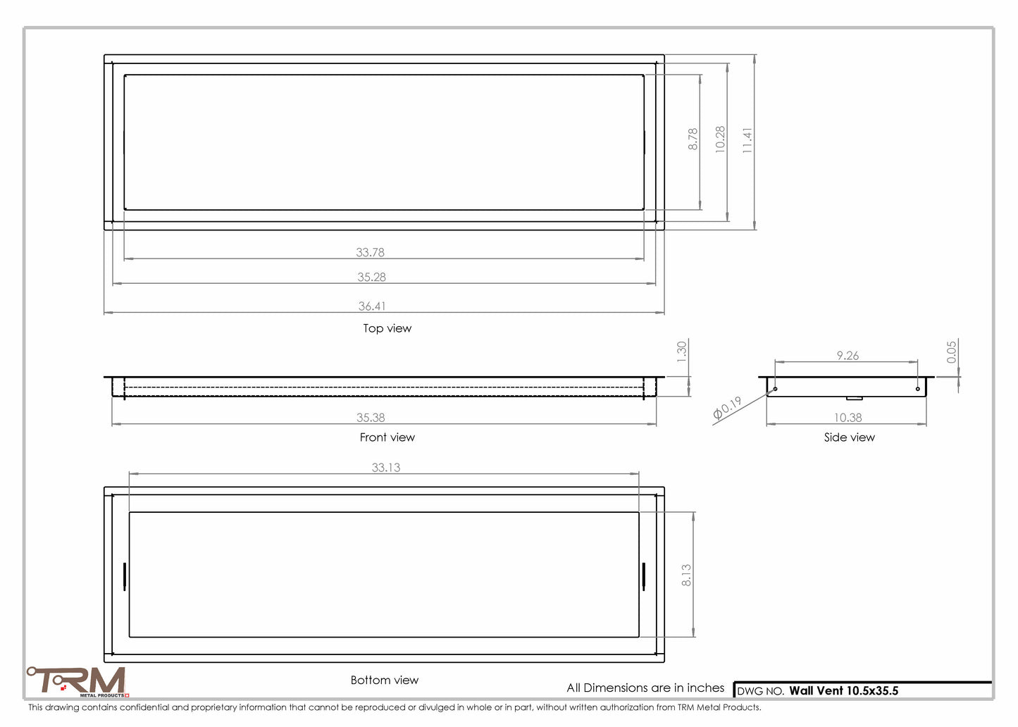 10.5x35.5 - Wall Vent - Modern Vent Cover -  Return Air Vent - TRM Metal  35.5x10.5