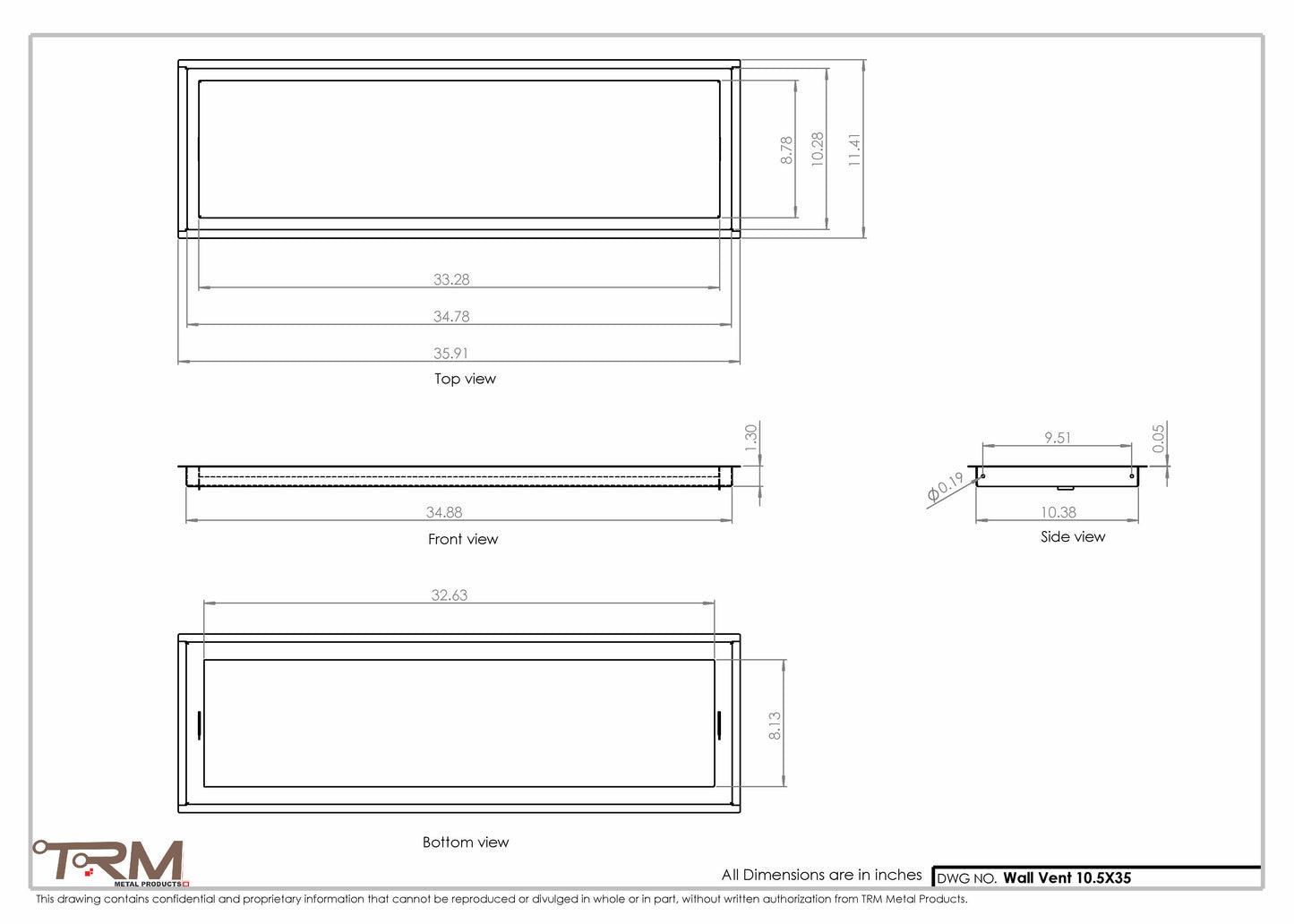 10.5x35 - Wall Vent - Modern Vent Cover -  Return Air Vent - TRM Metal  35x10.5