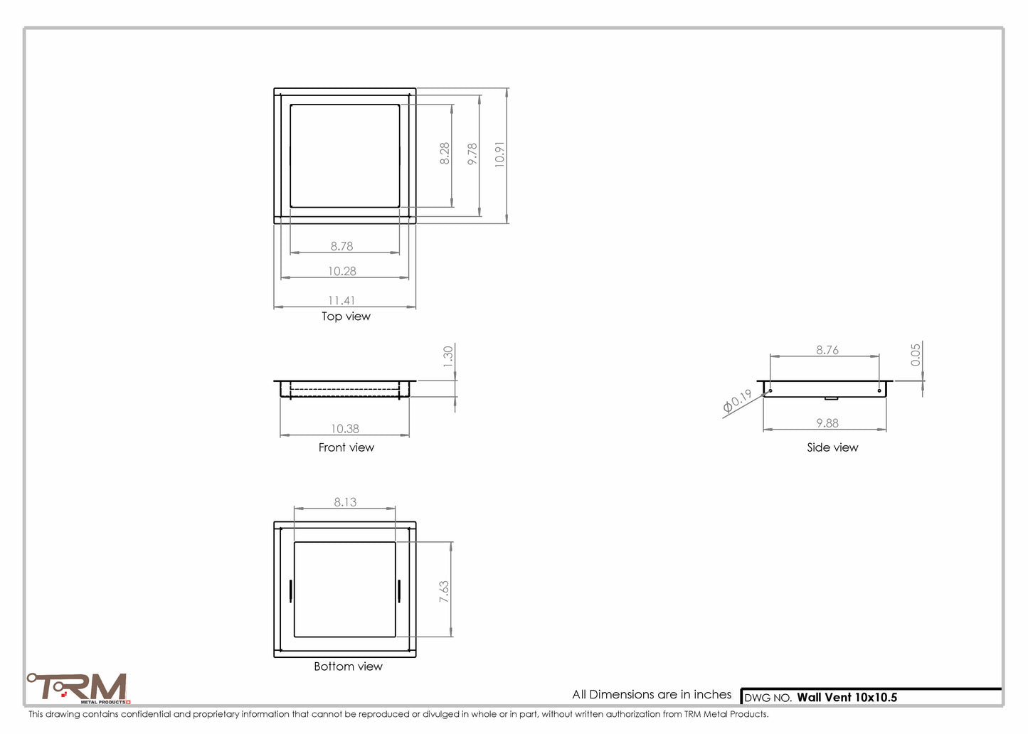 10x10.5 - Wall Vent - Modern Vent Cover -  Return Air Vent - TRM Metal  10.5x10
