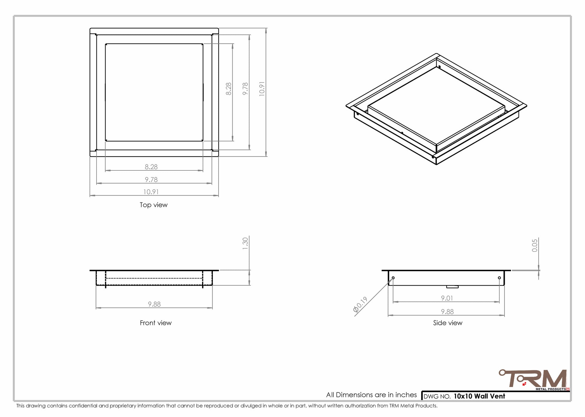 10x10- Wall Vent - Modern Vent Cover - TRM Metal