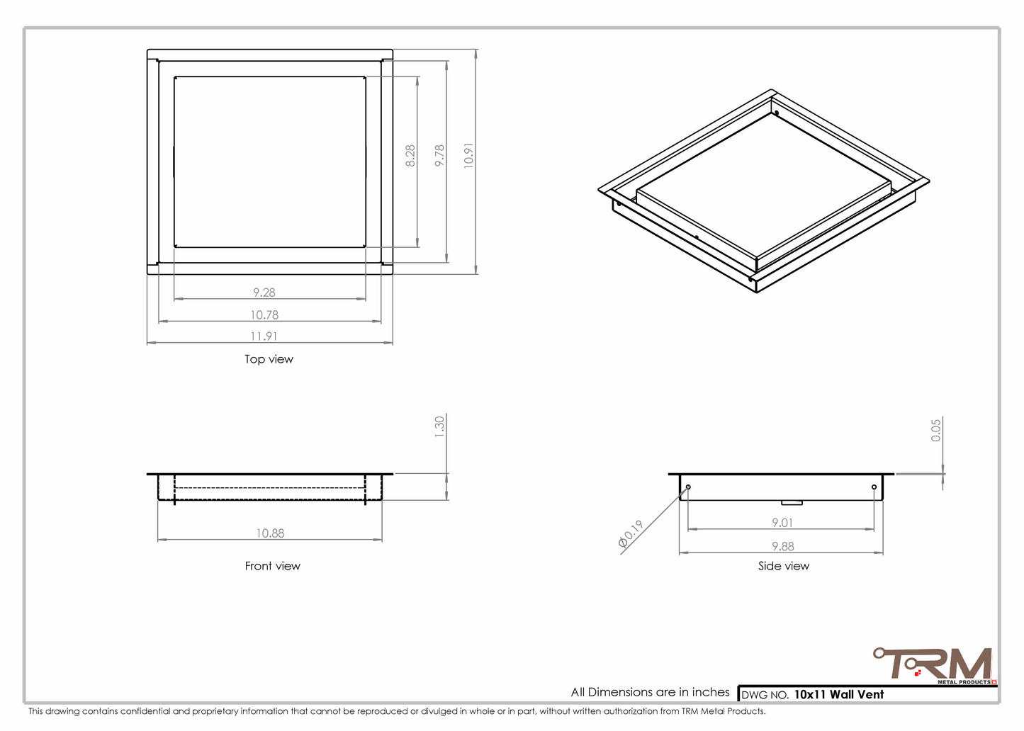 10x11 - Wall Vent - Modern Vent Cover -  Return Air Vent - TRM Metal  11x10