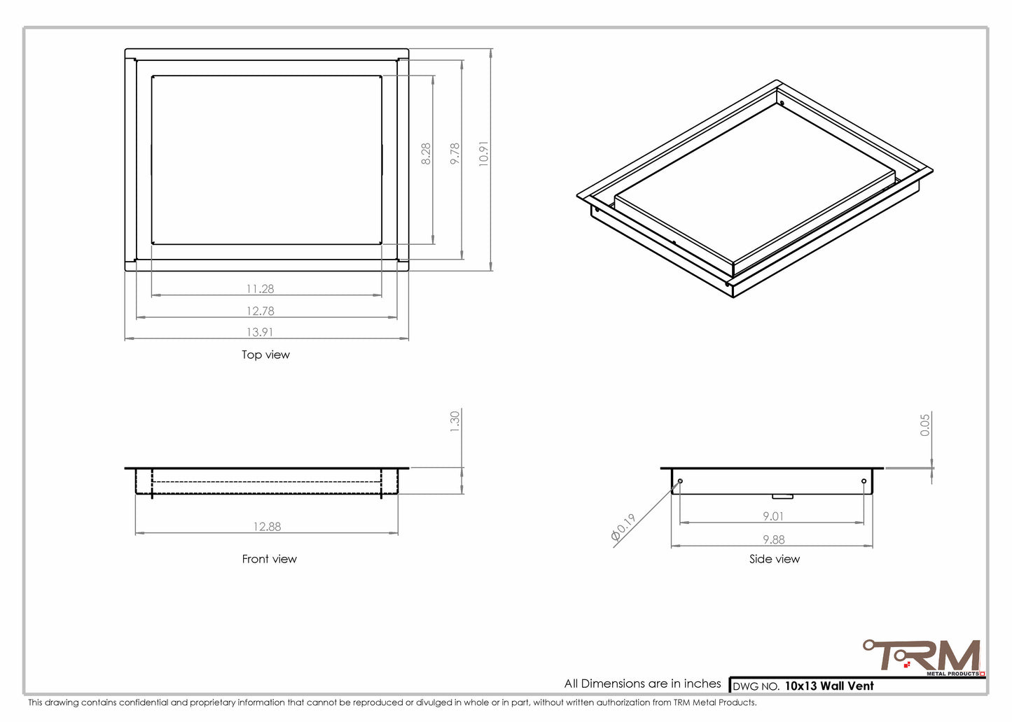 10x13 - Wall Vent - Modern Vent Cover -  Return Air Vent - TRM Metal  13x10