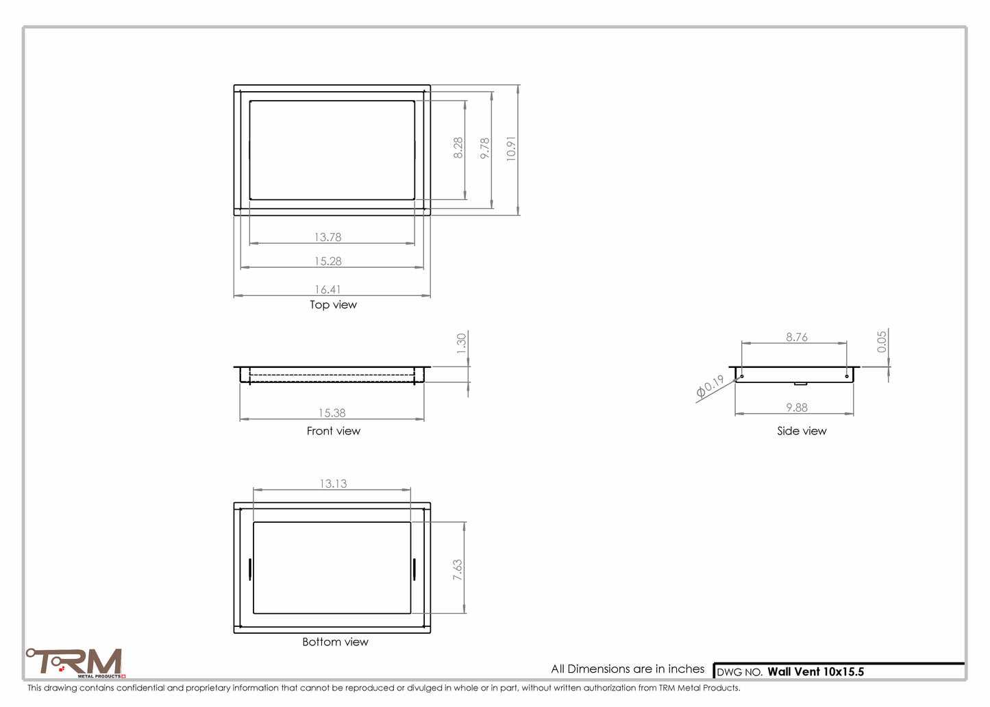 10x15.5 - Wall Vent - Modern Vent Cover -  Return Air Vent - TRM Metal  15.5x10