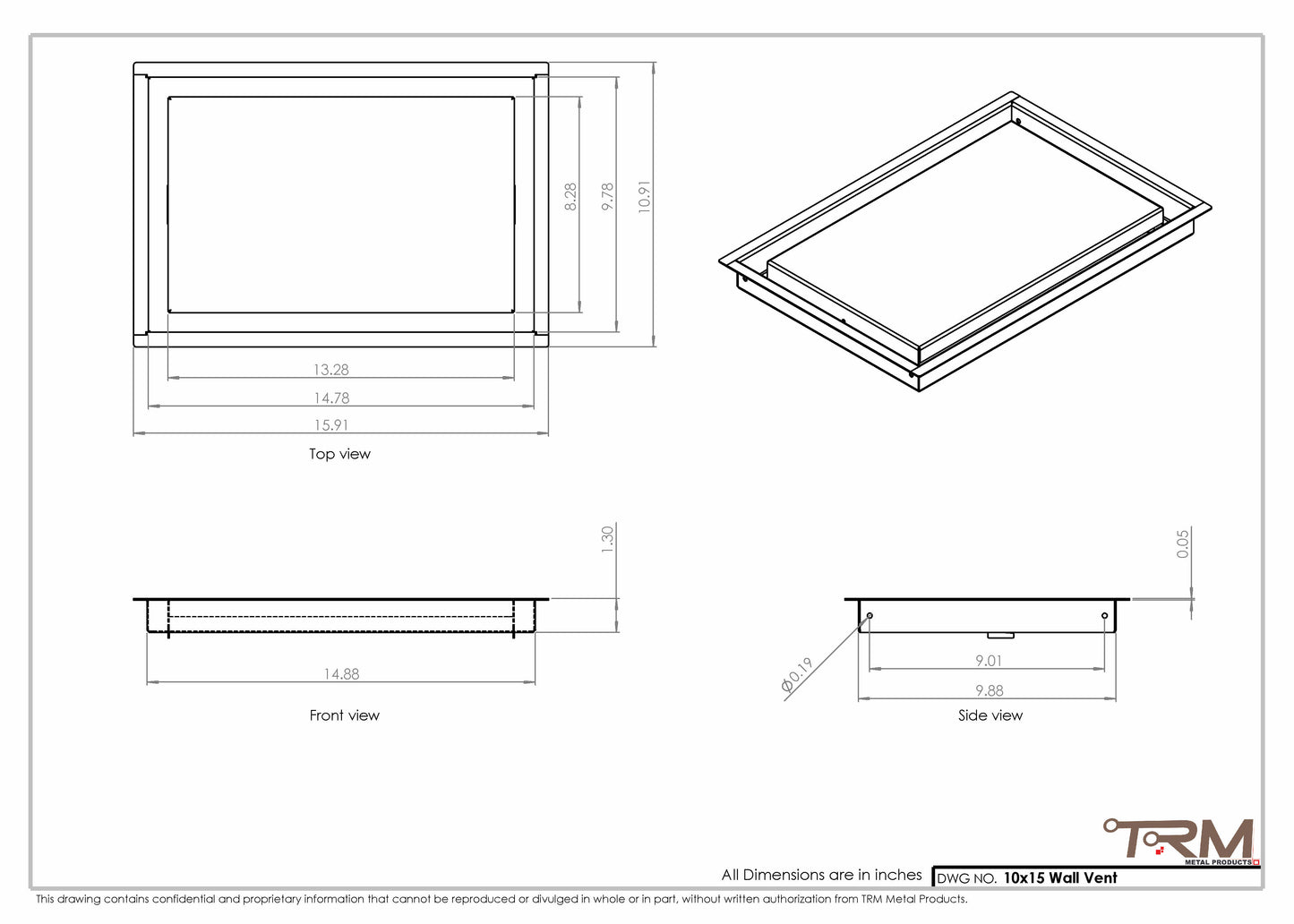 10x15 - Wall Vent - Modern Vent Cover -  Return Air Vent - TRM Metal  15x10
