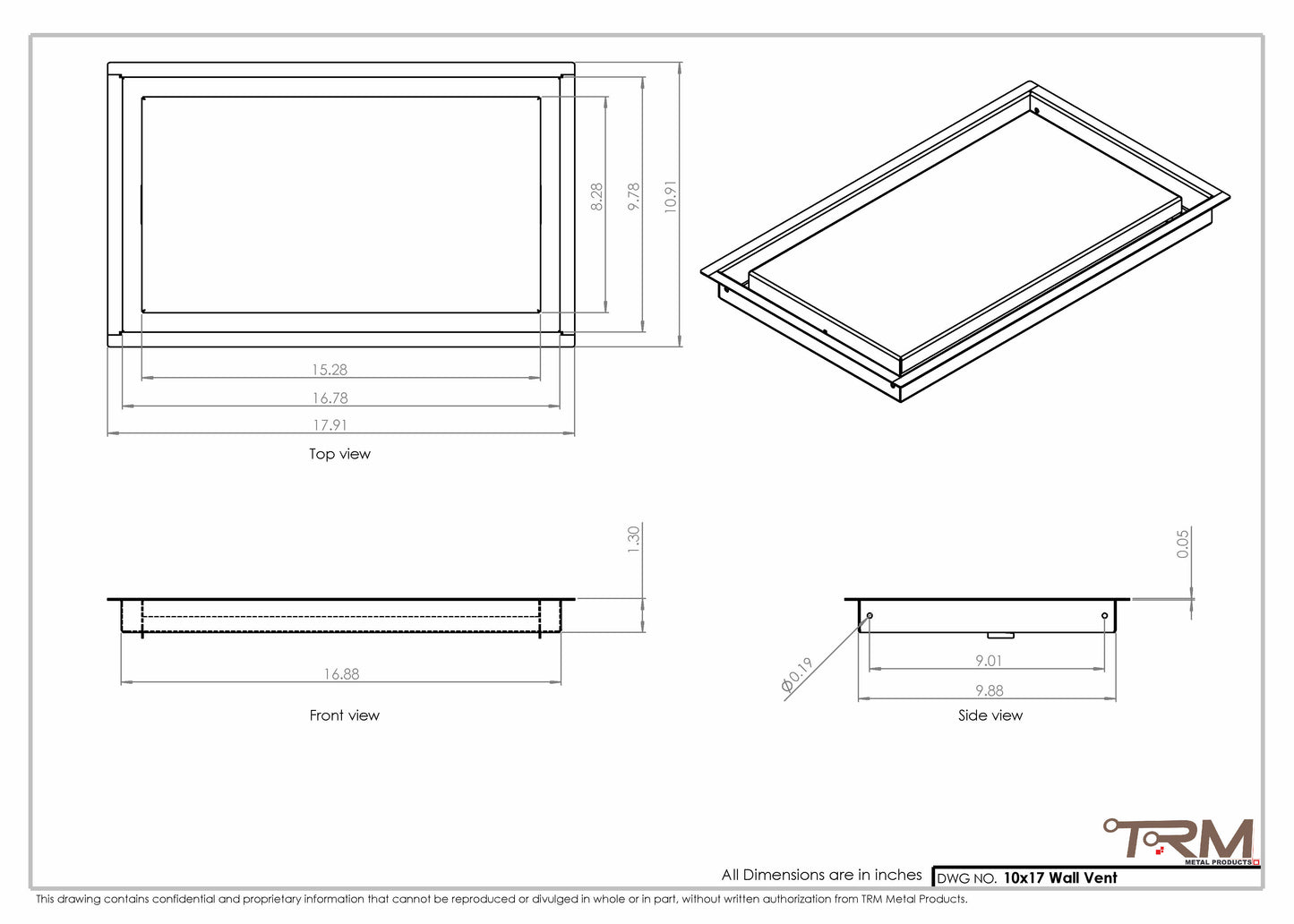 10x17 - Wall Vent - Modern Vent Cover -  Return Air Vent - TRM Metal  17x10