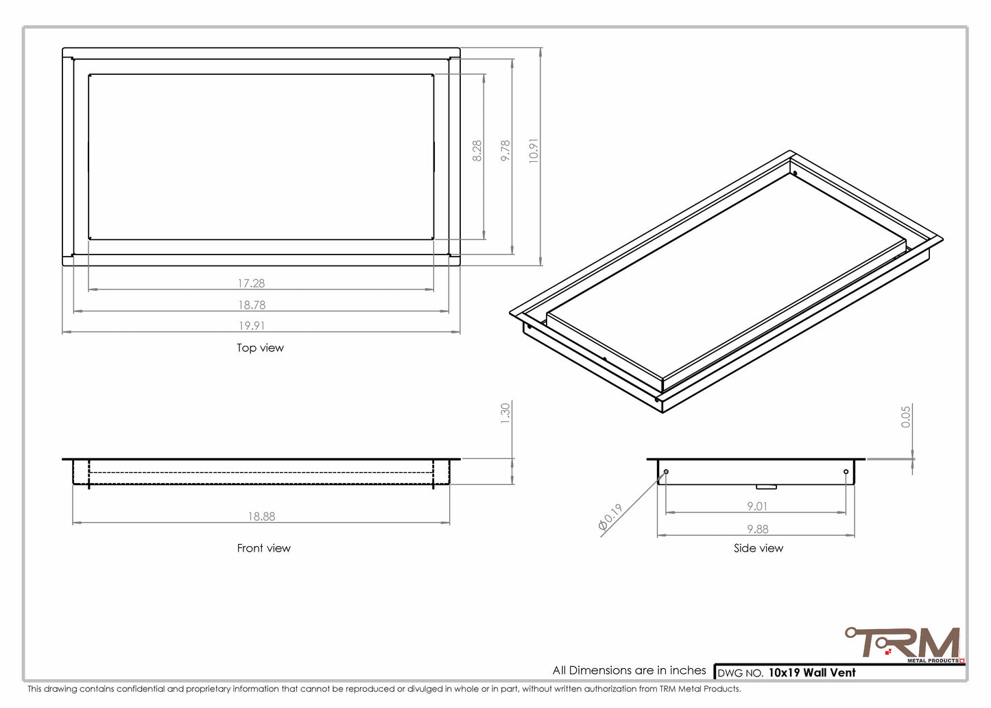 10x19 - Wall Vent - Modern Vent Cover -  Return Air Vent - TRM Metal  19x10