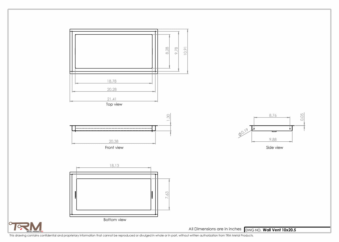 10x20.5 - Wall Vent - Modern Vent Cover -  Return Air Vent - TRM Metal  20.5x10