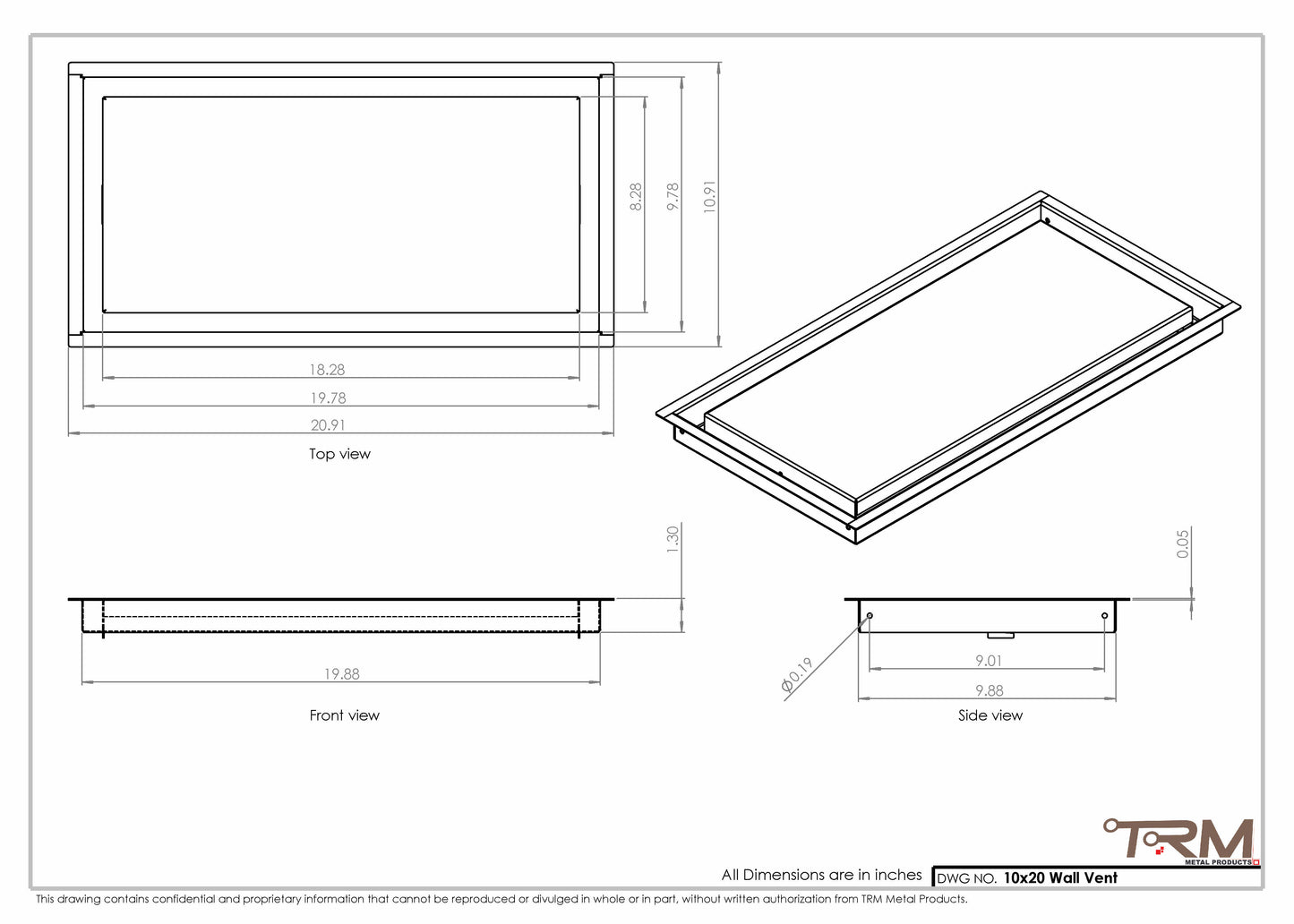 10x20 - Wall Vent - Modern Vent Cover -  Return Air Vent - TRM Metal  20x10