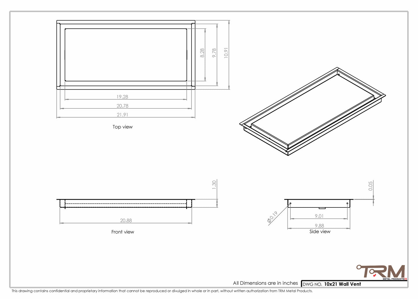 10x21 - Wall Vent - Modern Vent Cover -  Return Air Vent - TRM Metal  21x10