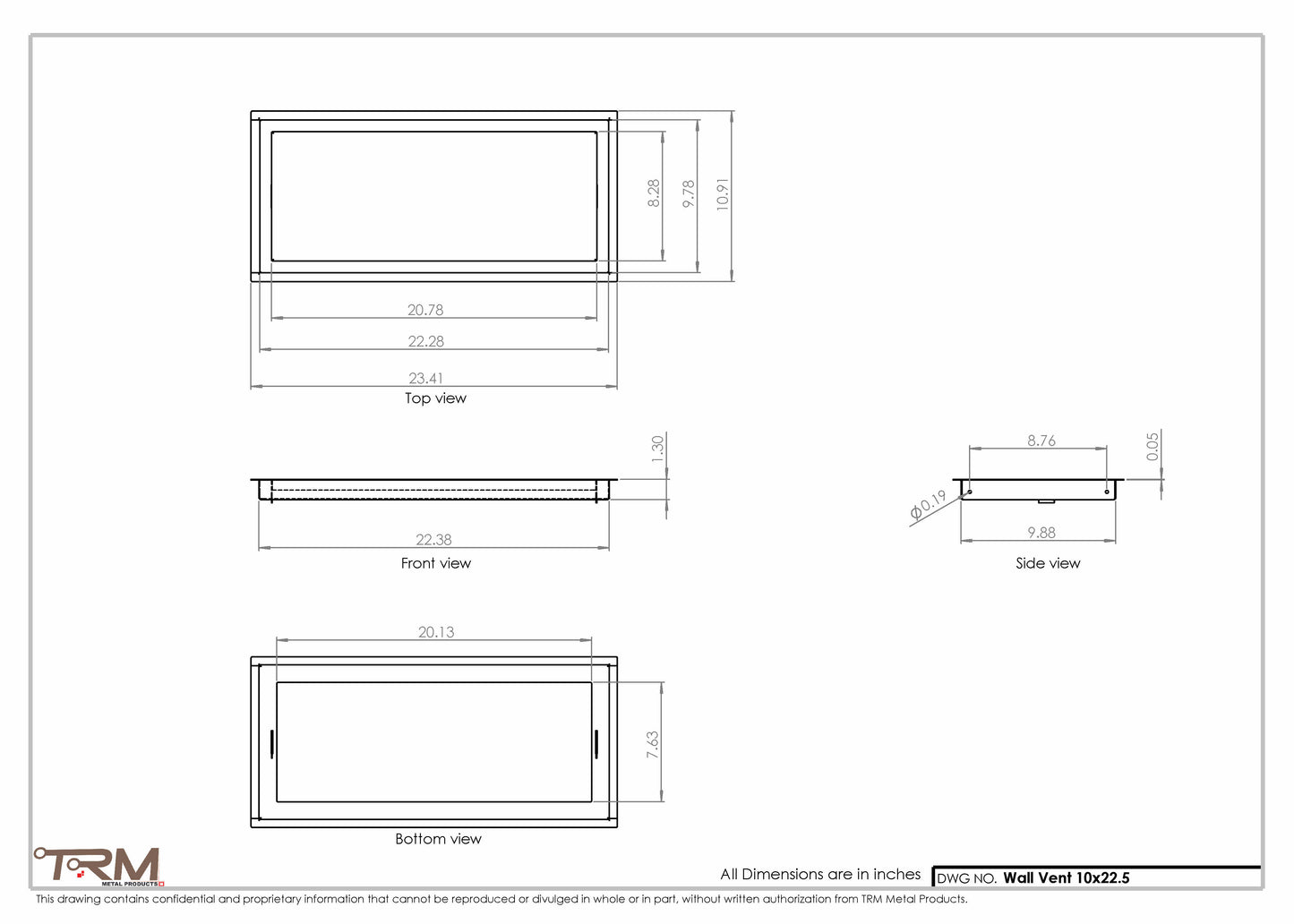 10x22.5 - Wall Vent - Modern Vent Cover -  Return Air Vent - TRM Metal  22.5x10
