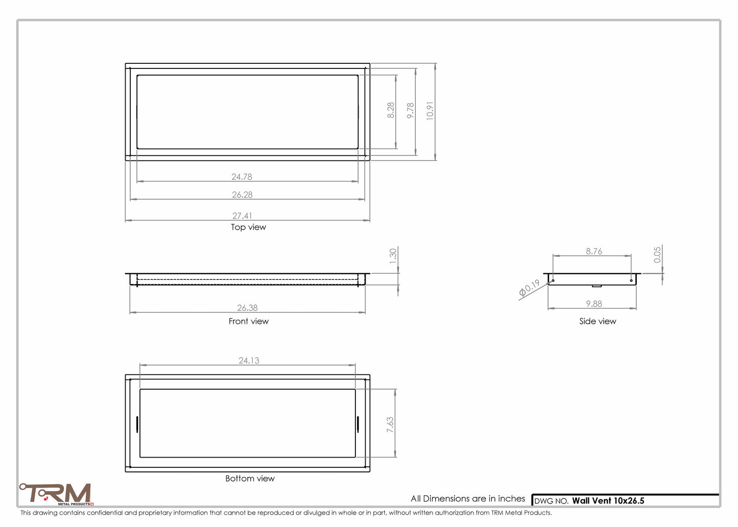 10x26.5 - Wall Vent - Modern Vent Cover -  Return Air Vent - TRM Metal  26.5x10