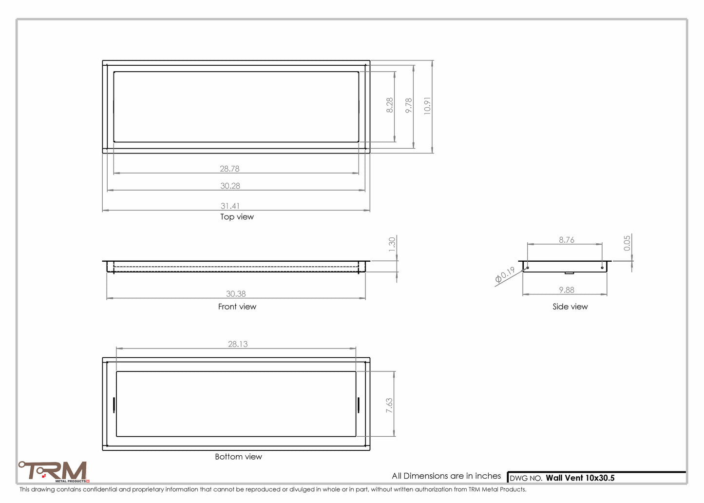 10x30.5 - Wall Vent - Modern Vent Cover -  Return Air Vent - TRM Metal  30.5x10