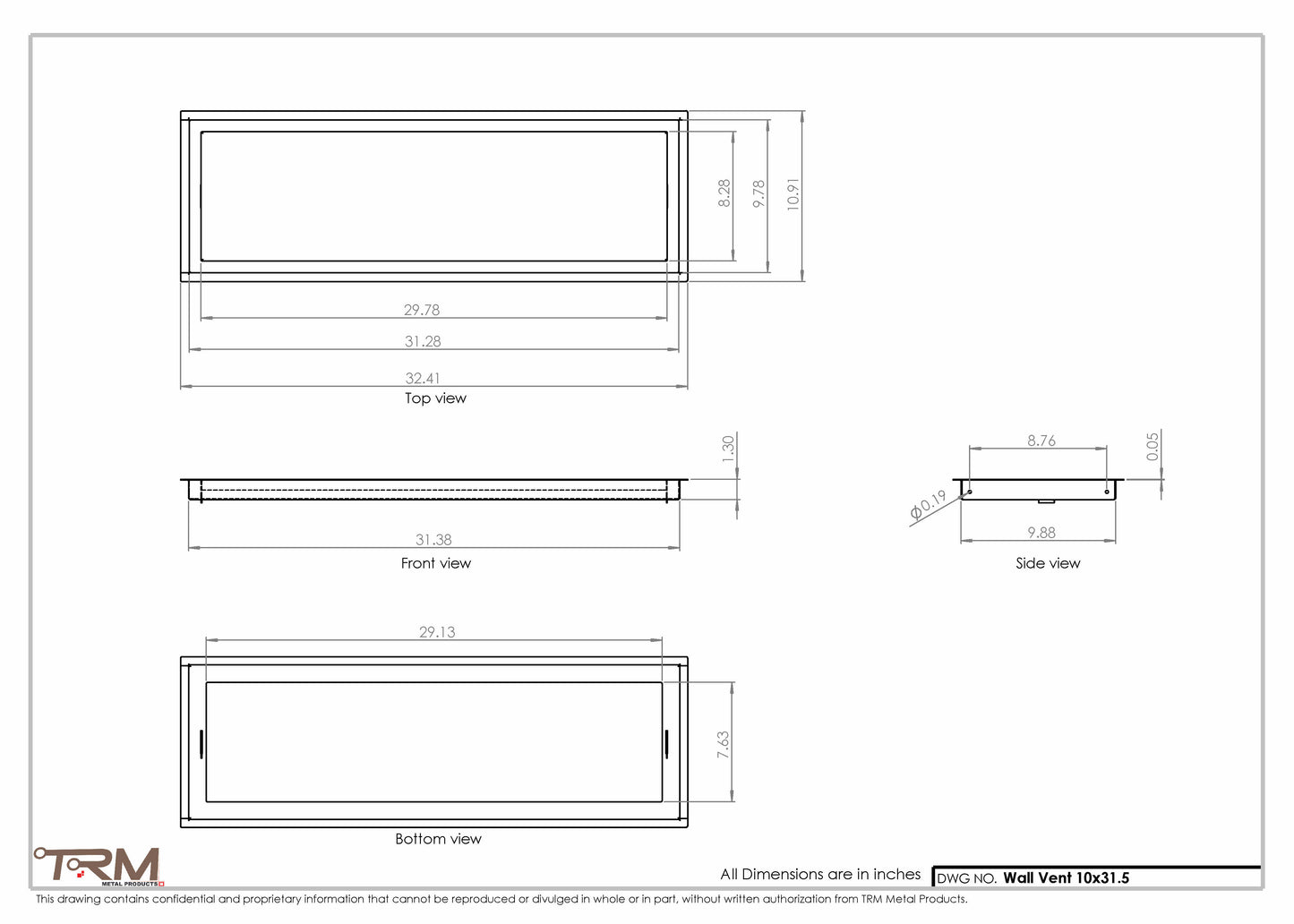 10x31.5 - Wall Vent - Modern Vent Cover -  Return Air Vent - TRM Metal  31.5x10