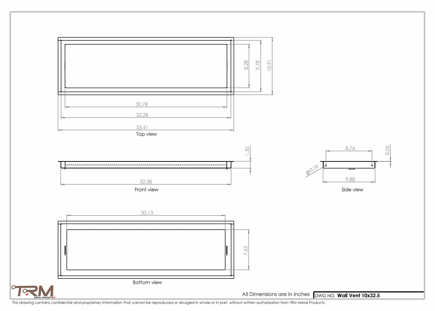 10x32.5 - Wall Vent - Modern Vent Cover -  Return Air Vent - TRM Metal  32.5x10