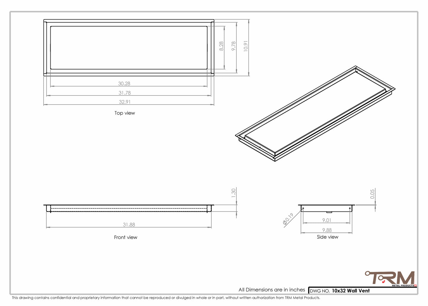 10x32 - Wall Vent - Modern Vent Cover -  Return Air Vent - TRM Metal  32x10