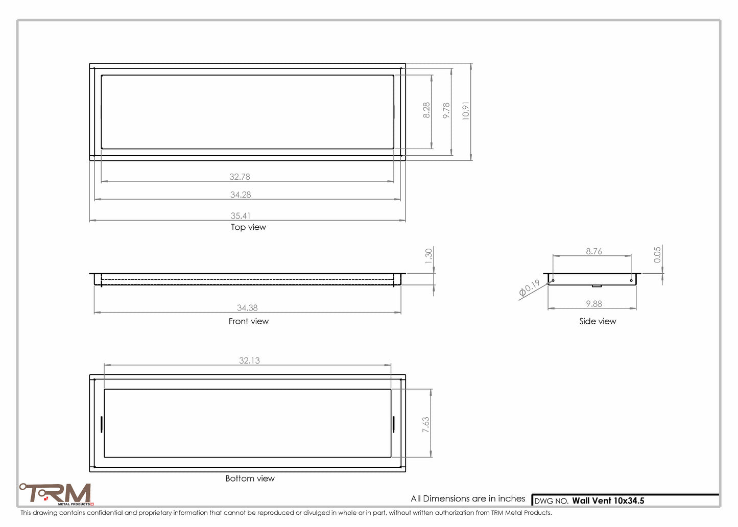 10x34.5 - Wall Vent - Modern Vent Cover -  Return Air Vent - TRM Metal  34.5x10