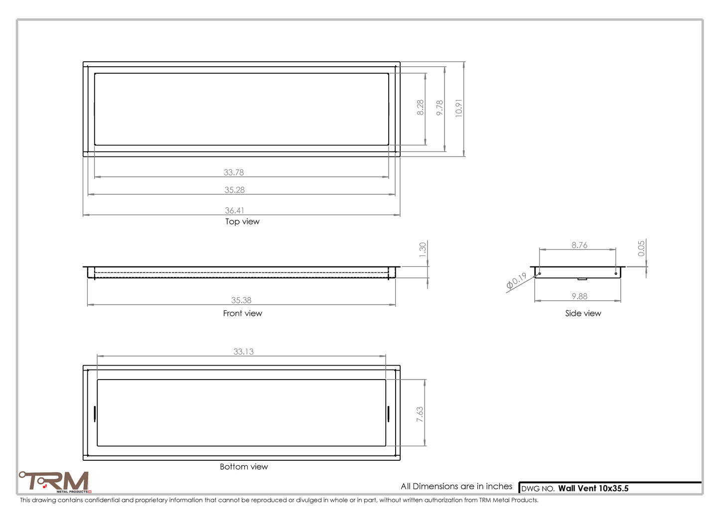 10x35.5 - Wall Vent - Modern Vent Cover -  Return Air Vent - TRM Metal  35.5x10
