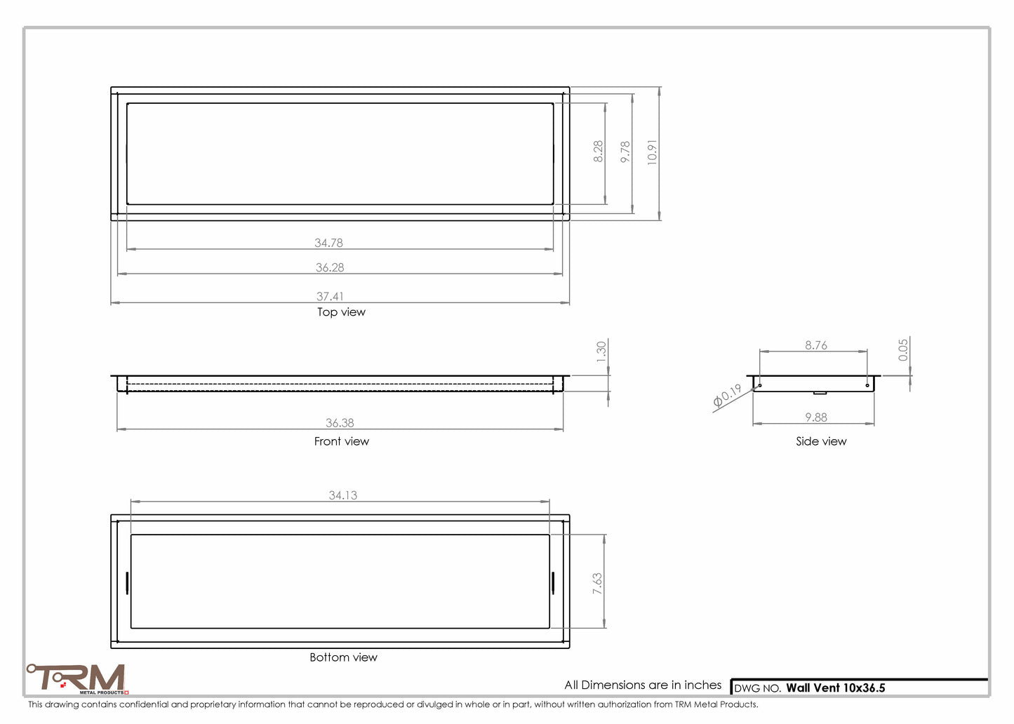 10x36.5 - Wall Vent - Modern Vent Cover -  Return Air Vent - TRM Metal  36.5x10