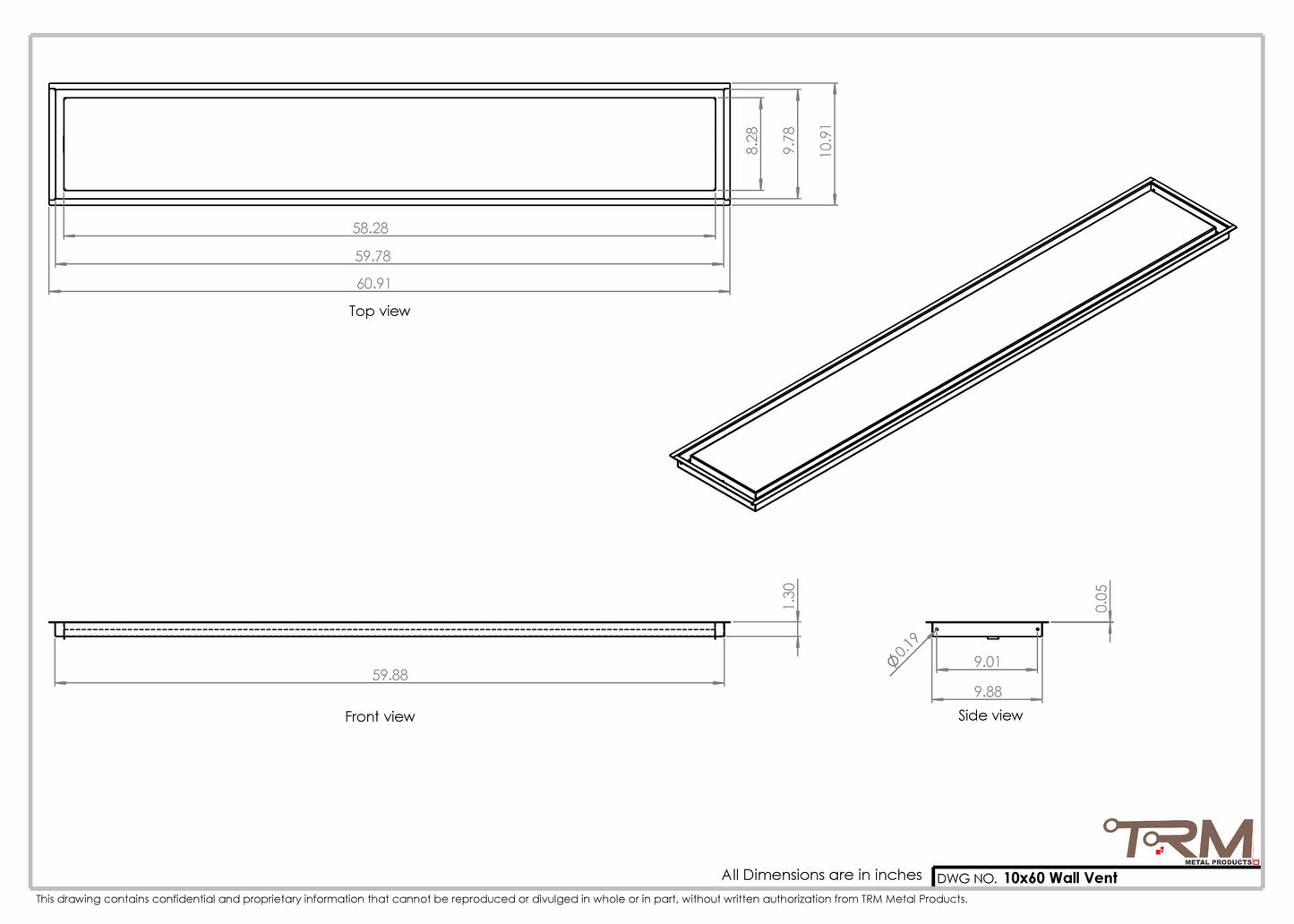 10x60 - Wall Vent - Modern Vent Cover -  Return Air Vent - TRM Metal  60x10