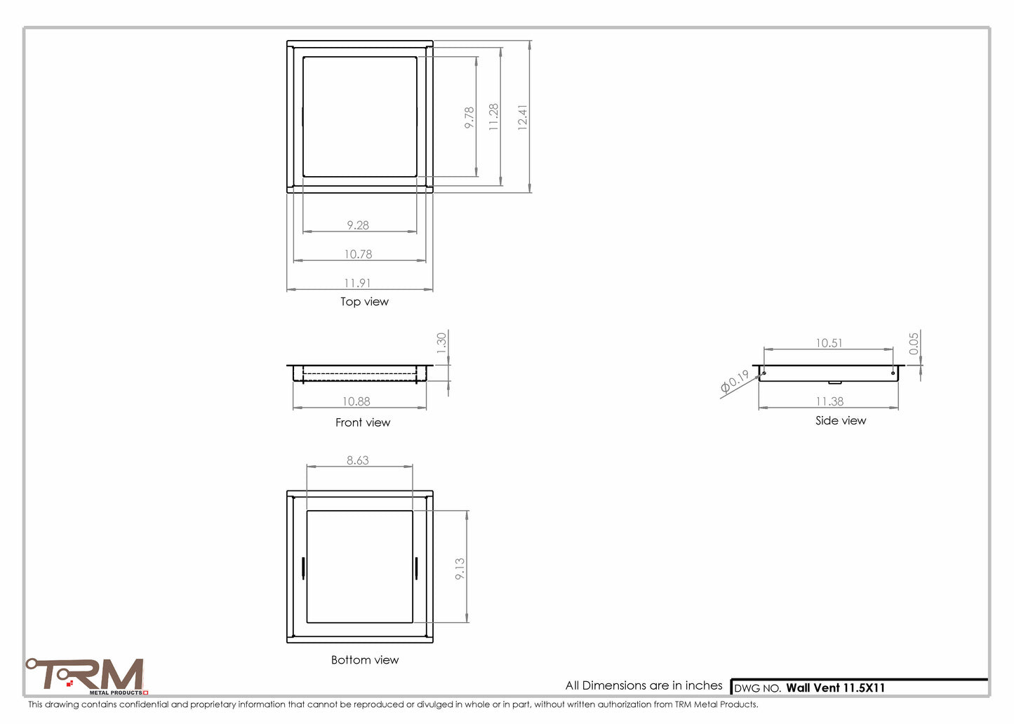 11.5x11 - Wall Vent - Modern Vent Cover -  Return Air Vent - TRM Metal  11x11.5