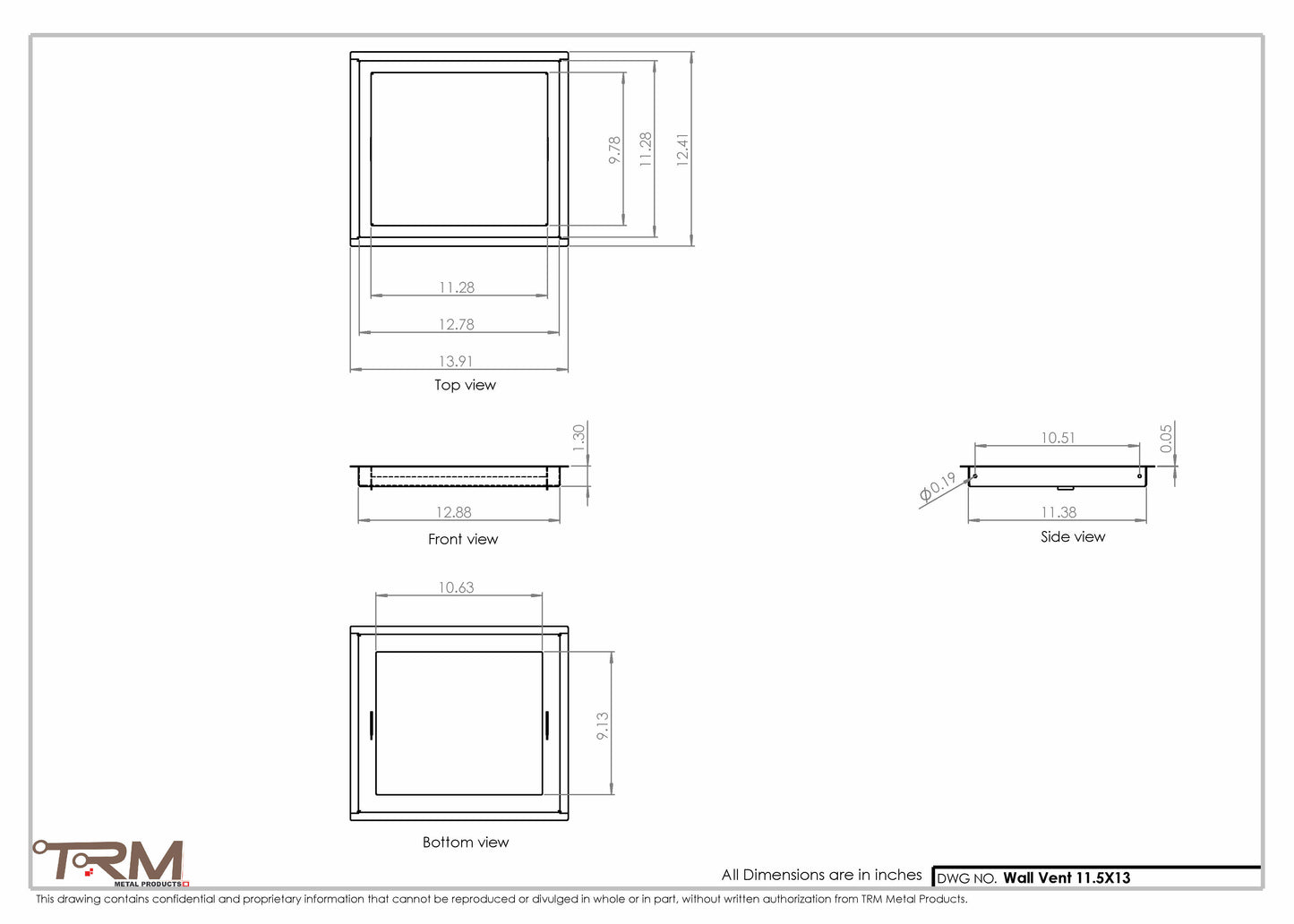 11.5x13 - Wall Vent - Modern Vent Cover -  Return Air Vent - TRM Metal  13x11.5