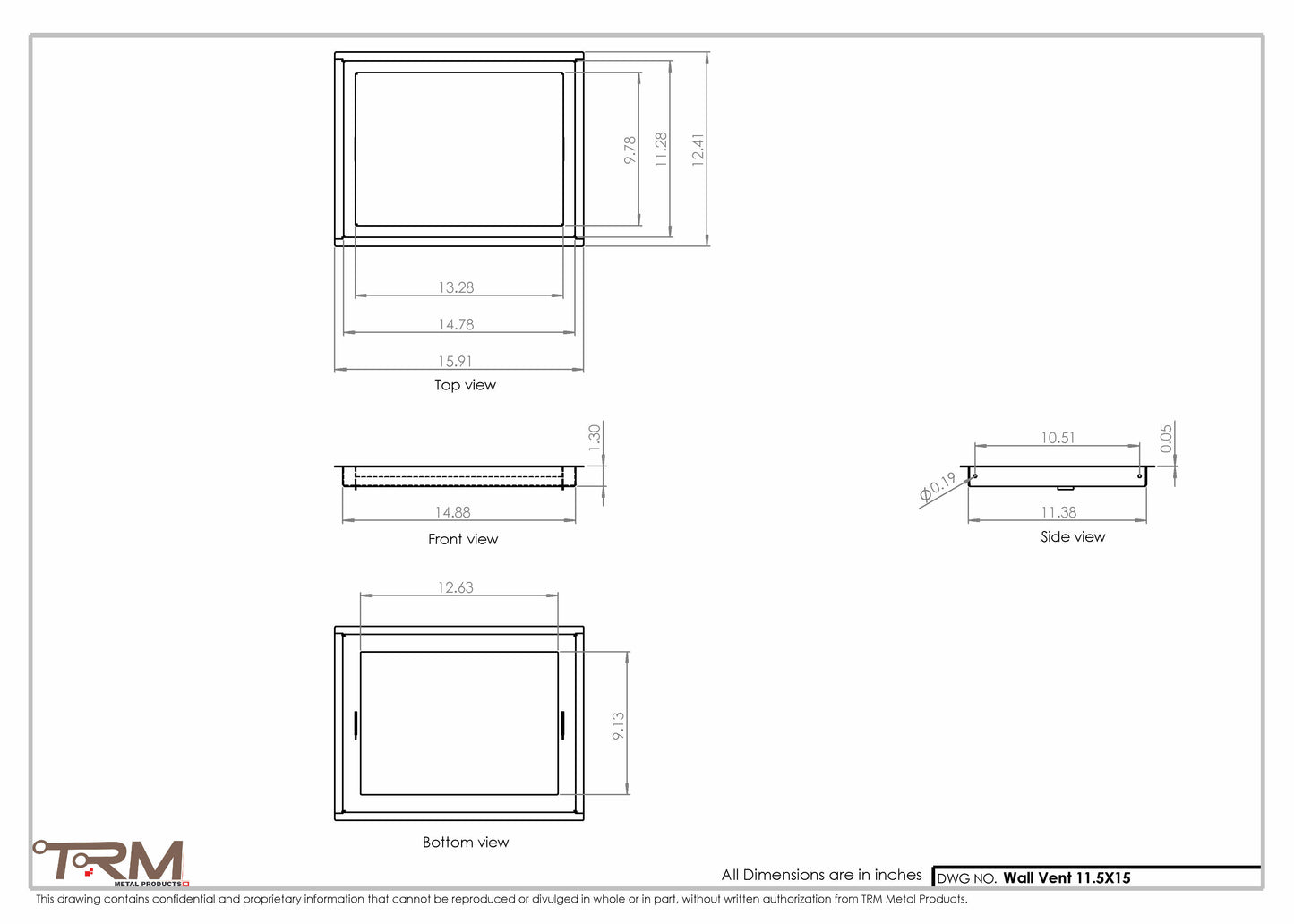 11.5x15 - Wall Vent - Modern Vent Cover -  Return Air Vent - TRM Metal  15x11.5