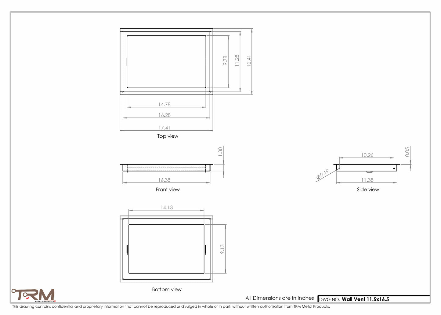 11.5x16.5 - Wall Vent - Modern Vent Cover -  Return Air Vent - TRM Metal  16.5x11.5