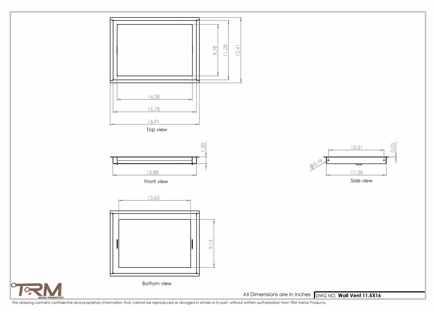 11.5x16 - Wall Vent - Modern Vent Cover -  Return Air Vent - TRM Metal  16x11.5