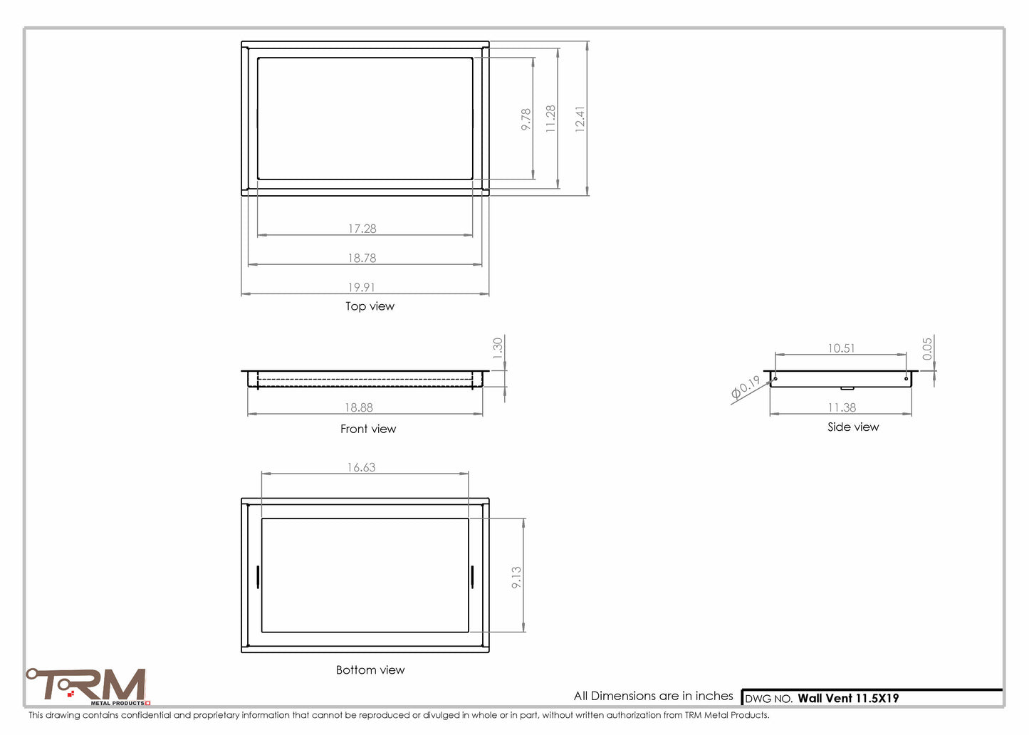 11.5x19 - Wall Vent - Modern Vent Cover -  Return Air Vent - TRM Metal  19x11.5