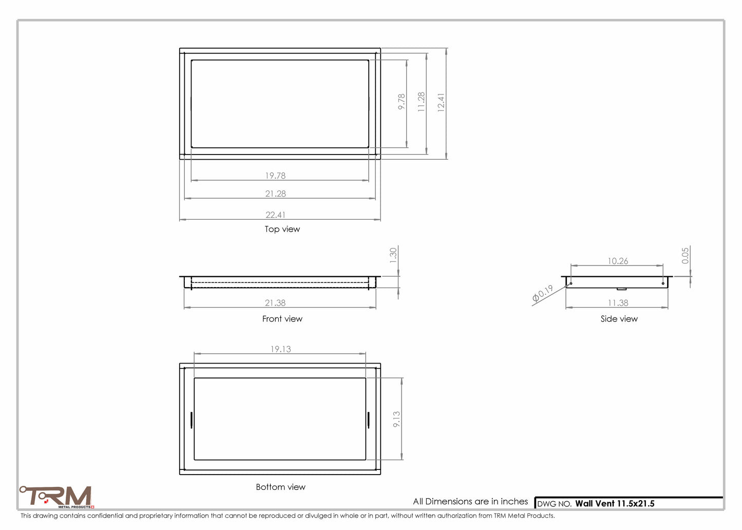 11.5x21.5 - Wall Vent - Modern Vent Cover -  Return Air Vent - TRM Metal  21.5x11.5