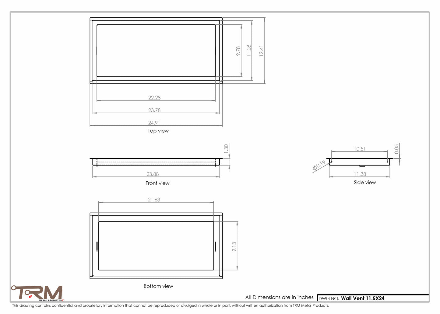 11.5x24 - Wall Vent - Modern Vent Cover -  Return Air Vent - TRM Metal  24x11.5
