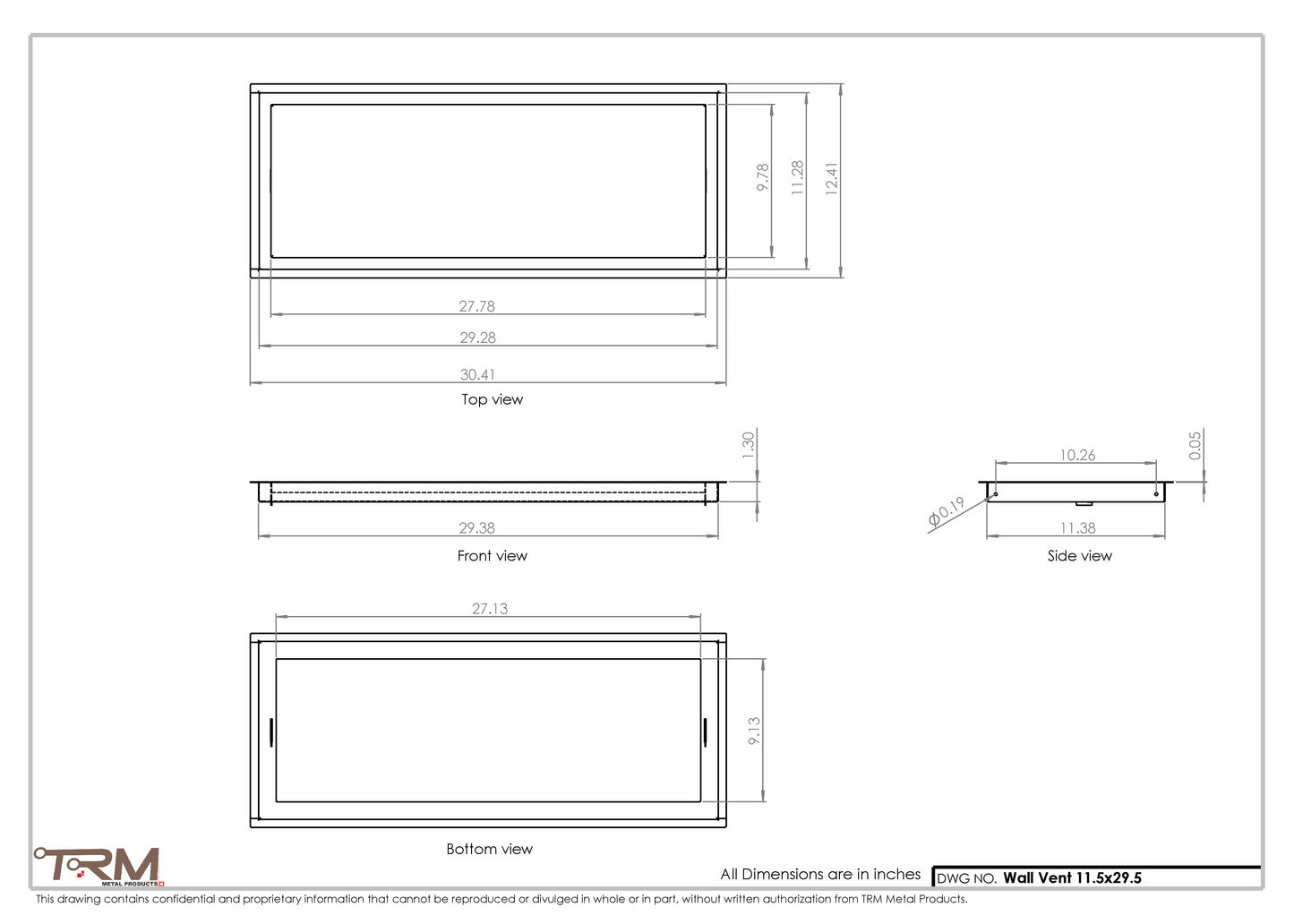 11.5x29.5 - Wall Vent - Modern Vent Cover -  Return Air Vent - TRM Metal  29.5x11.5