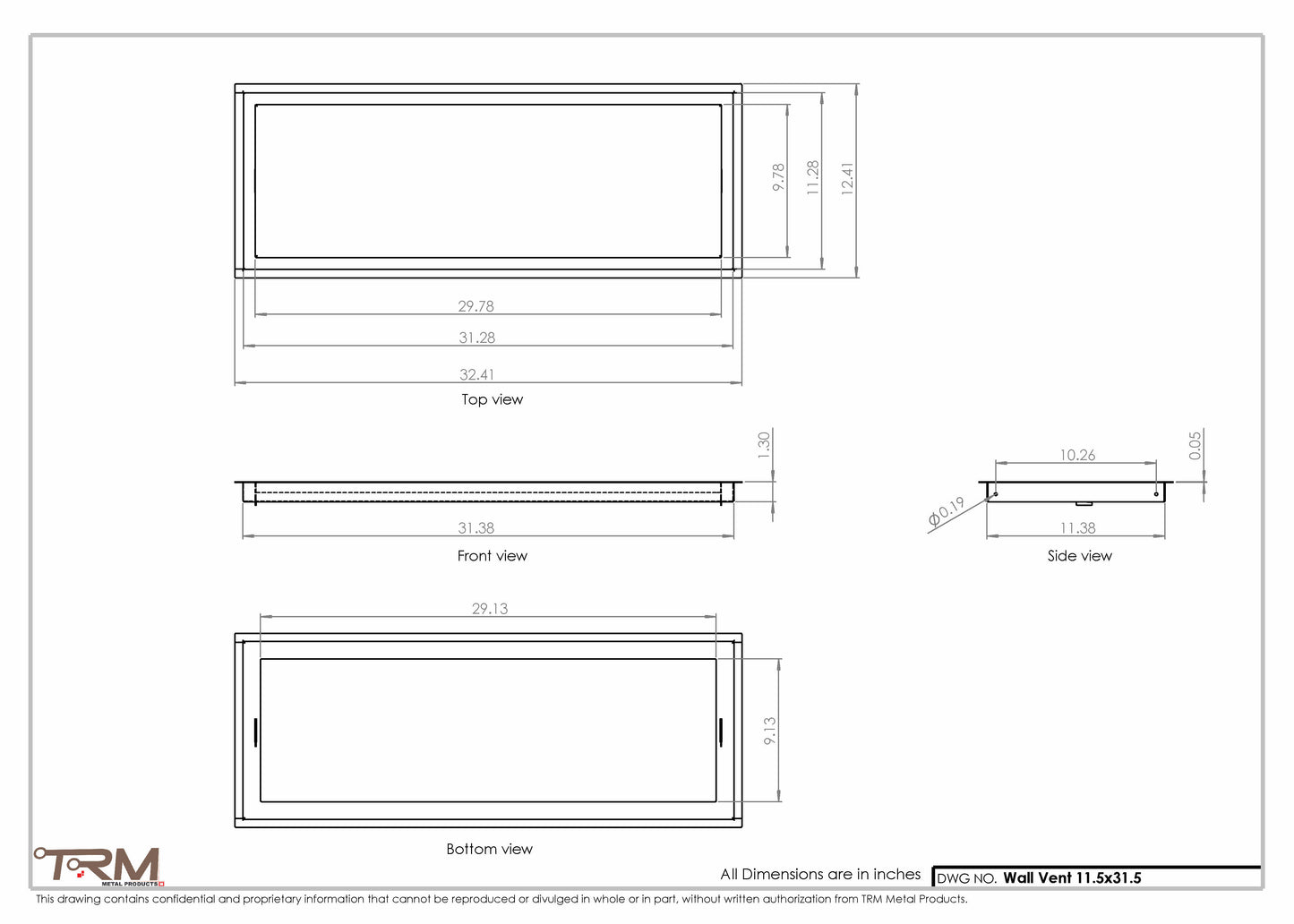 11.5x31.5 - Wall Vent - Modern Vent Cover -  Return Air Vent - TRM Metal  31.5x11.5