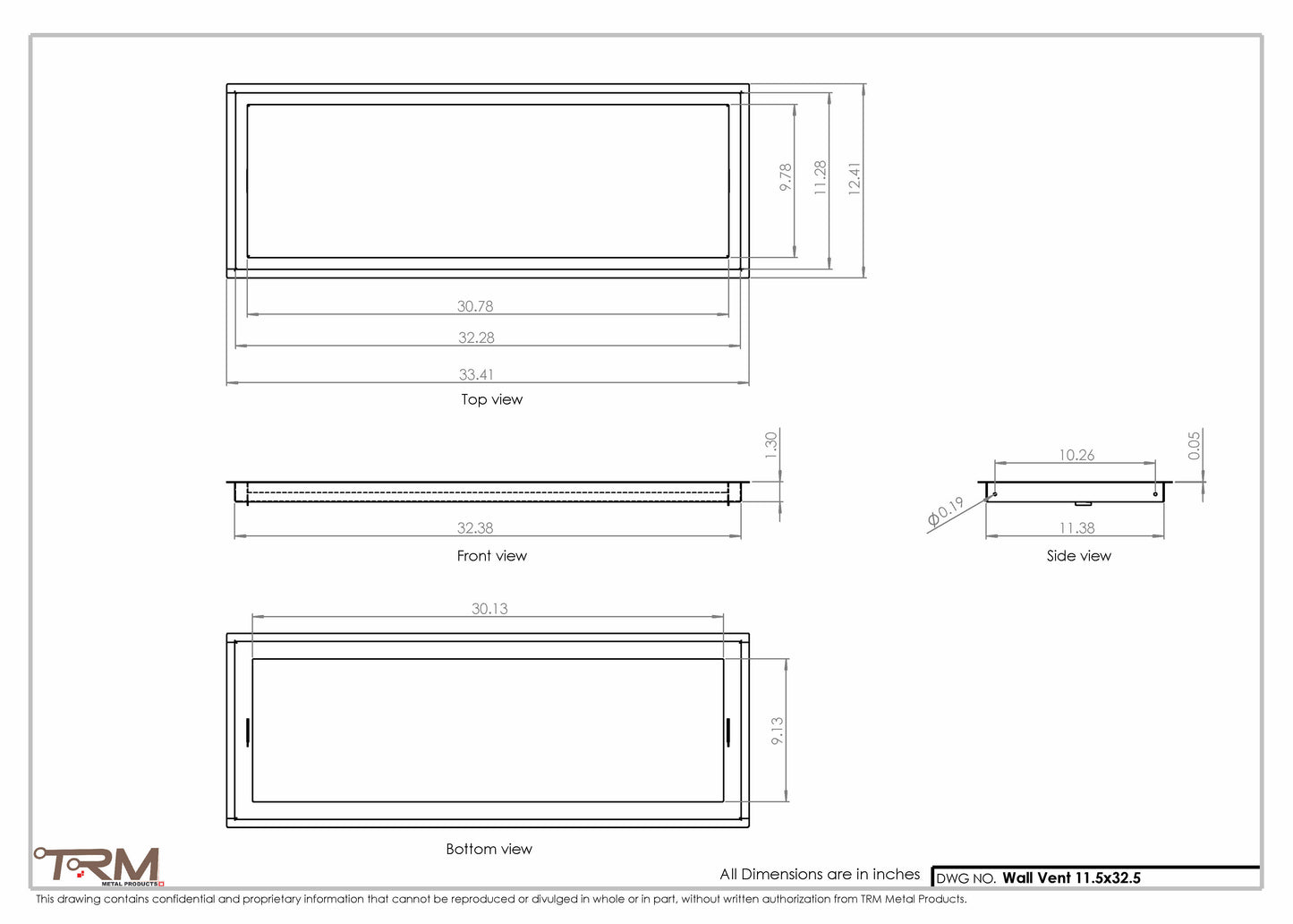 11.5x32.5 - Wall Vent - Modern Vent Cover -  Return Air Vent - TRM Metal  32.5x11.5
