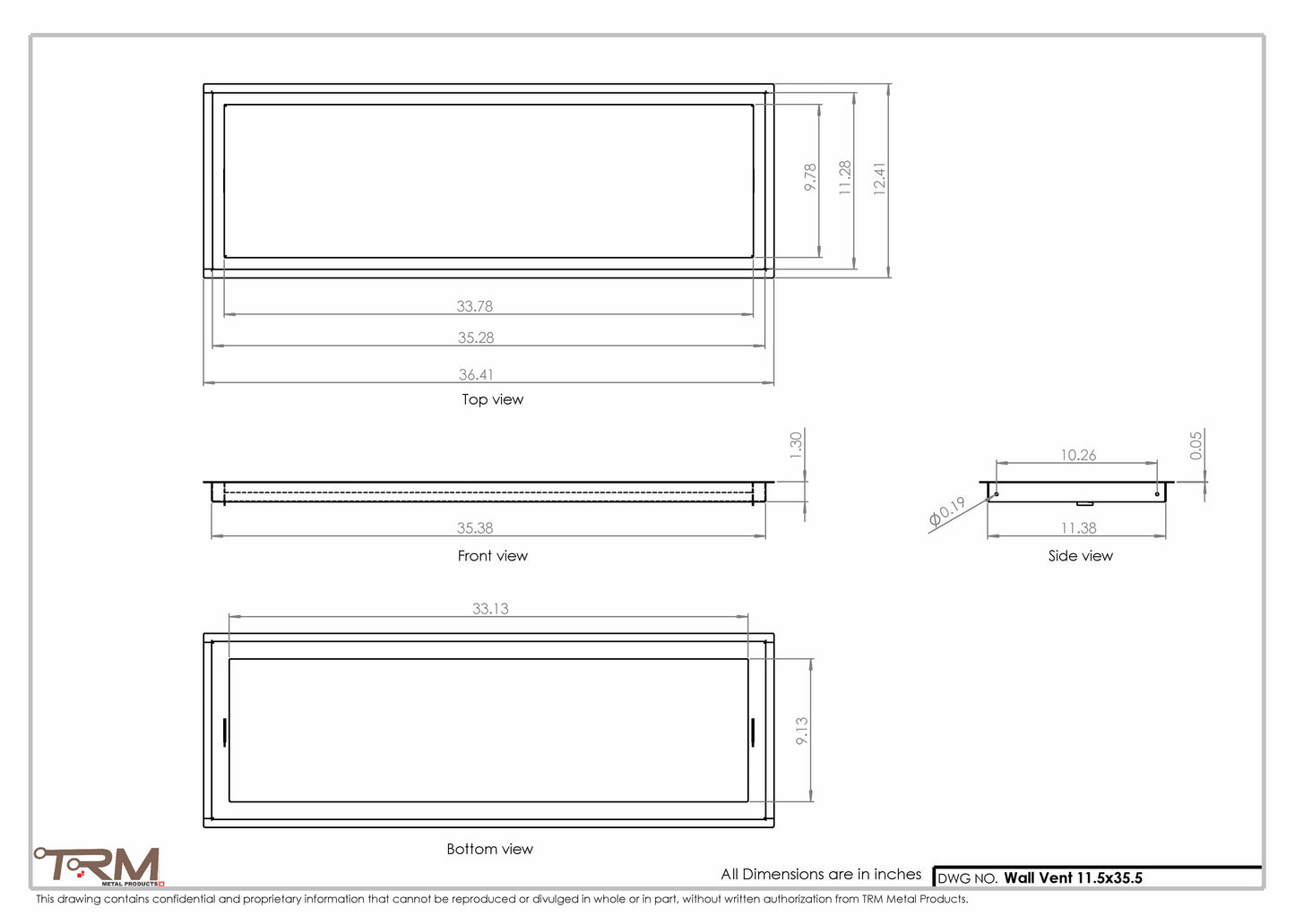 11.5x35.5 - Wall Vent - Modern Vent Cover -  Return Air Vent - TRM Metal  35.5x11.5