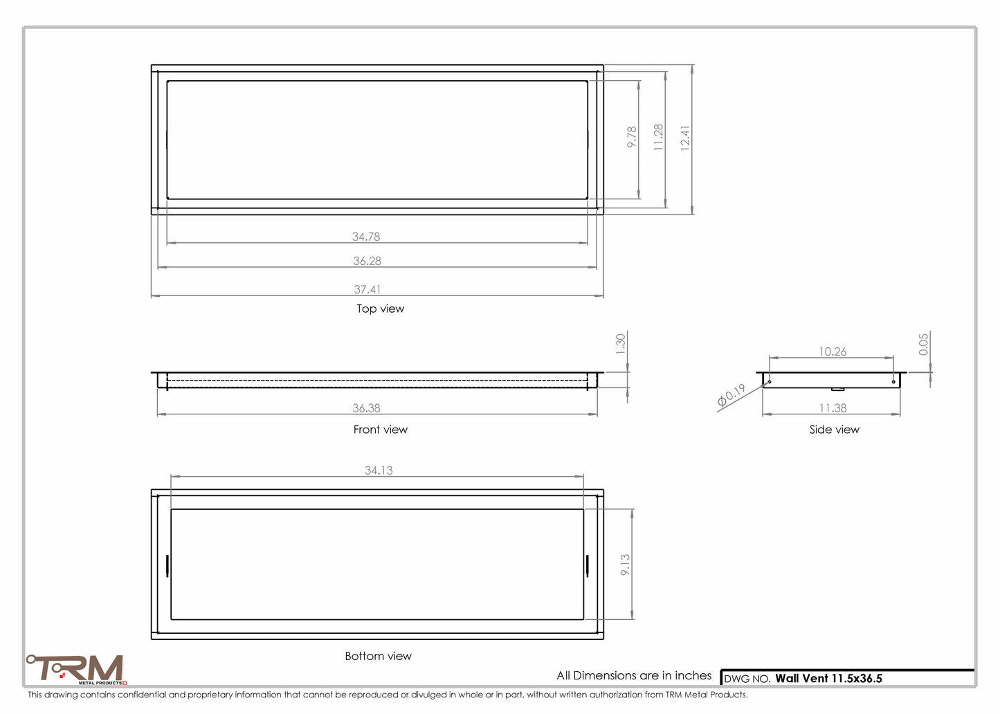 11.5x36.5 - Wall Vent - Modern Vent Cover -  Return Air Vent - TRM Metal  36.5x11.5