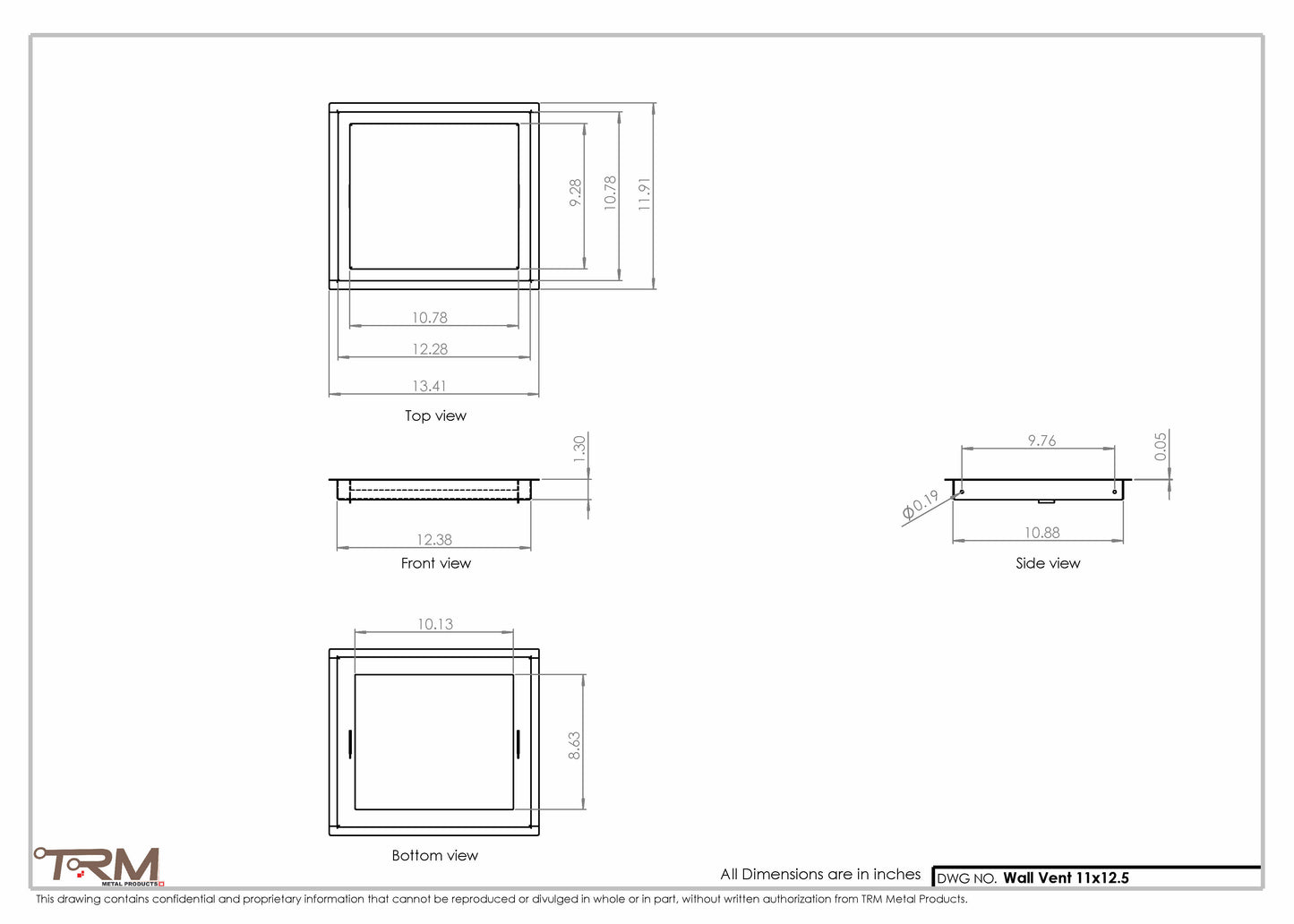 11x12.5 - Wall Vent - Modern Vent Cover -  Return Air Vent - TRM Metal  12.5x11